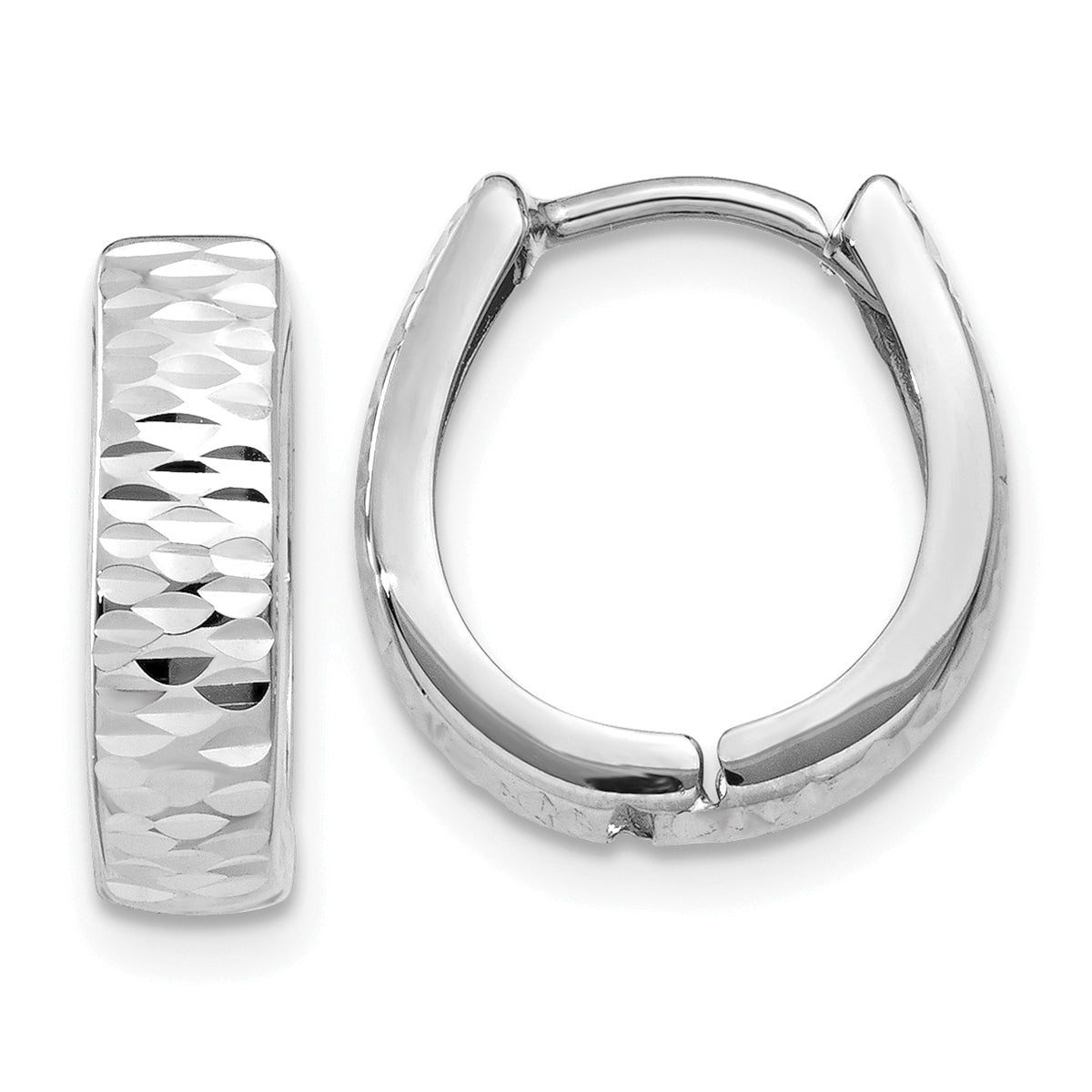 10k White Gold Textured and Polished Hinged Hoop Earrings Main image