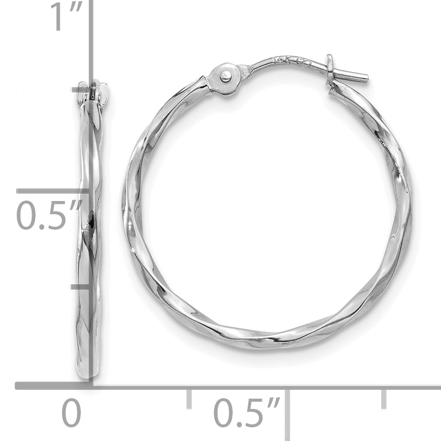 10k White Gold Polished Twisted Hoops
