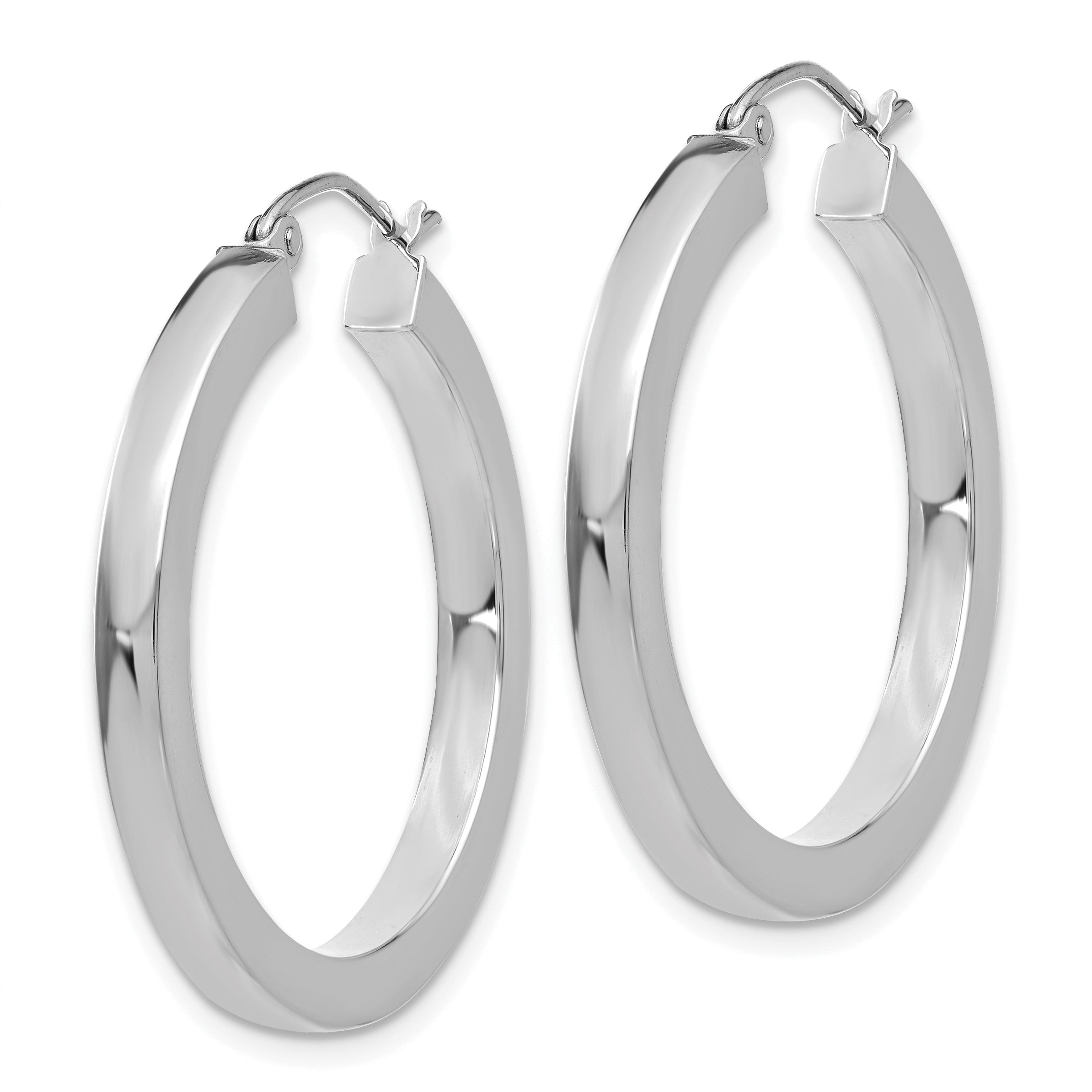 10k White Gold 3mm Polished Square Tube Hoop Earrings Secondary image