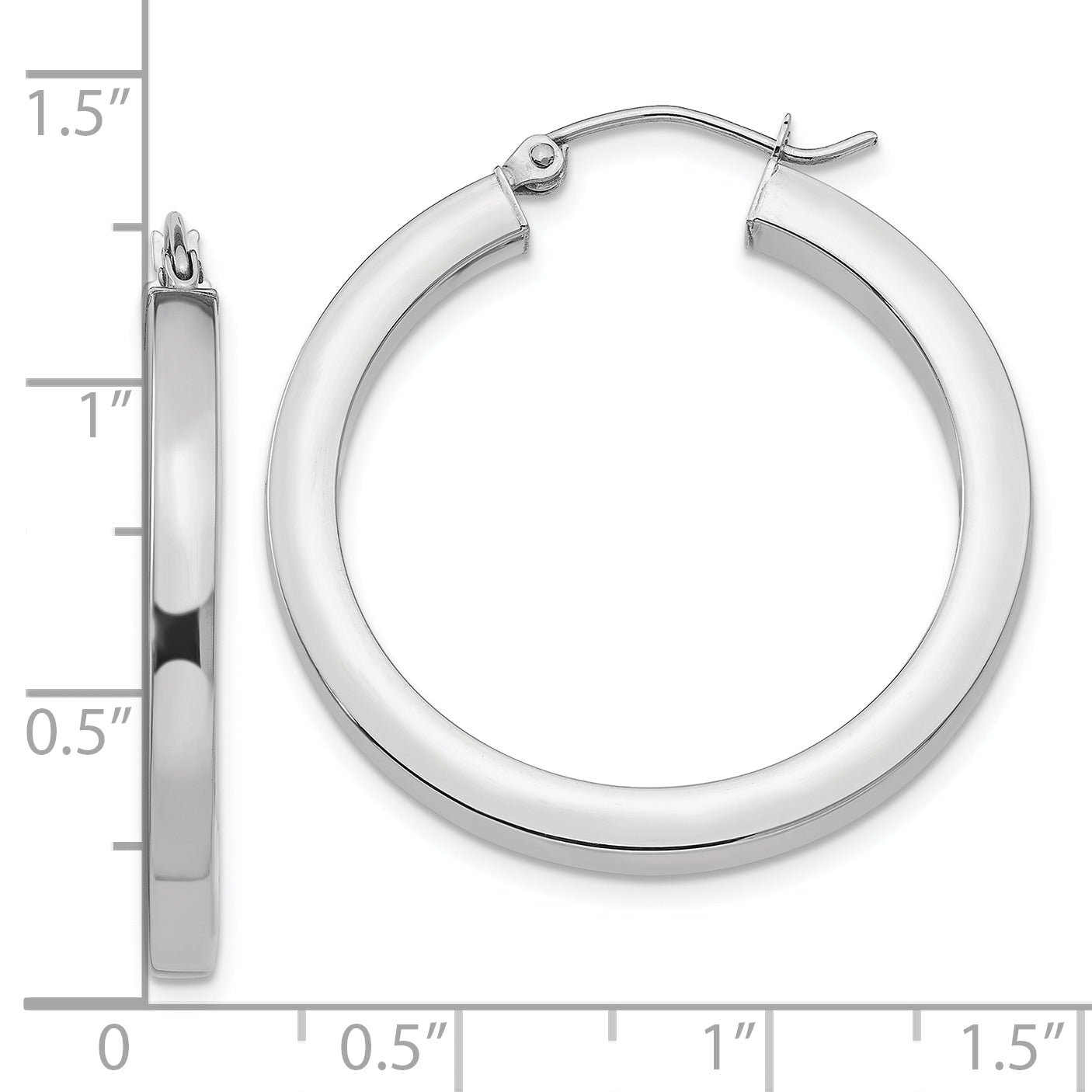 10k White Gold 3mm Polished Square Tube Hoop Earrings