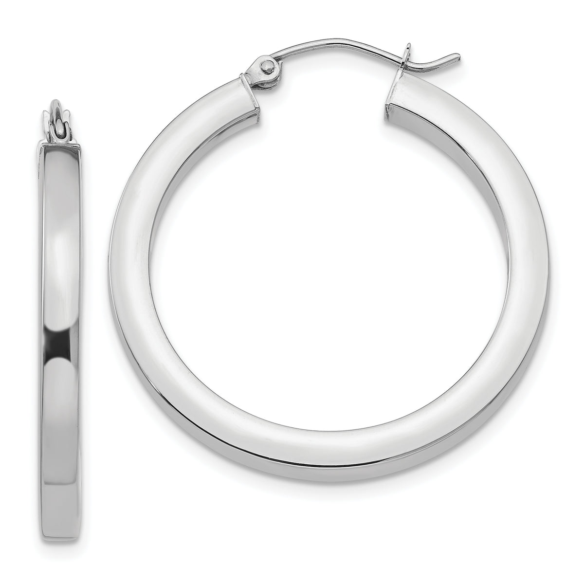 10k White Gold 3mm Polished Square Tube Hoop Earrings