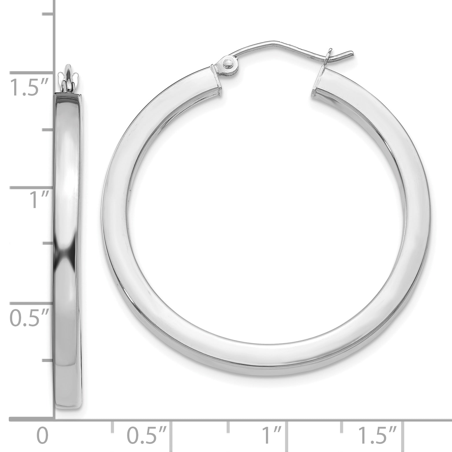 10k White Gold 3mm Polished Square Tube Hoop Earrings