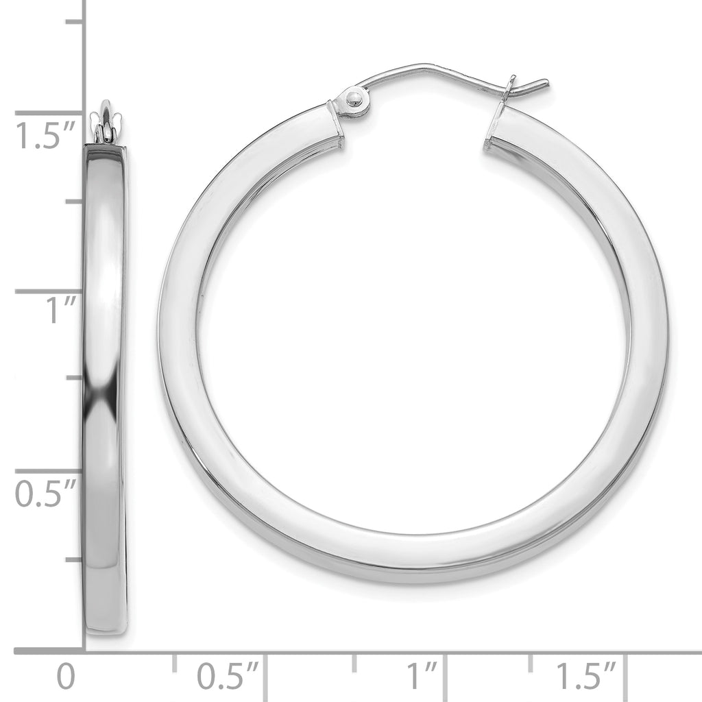 10k White Gold 3mm Polished Square Tube Hoop Earrings