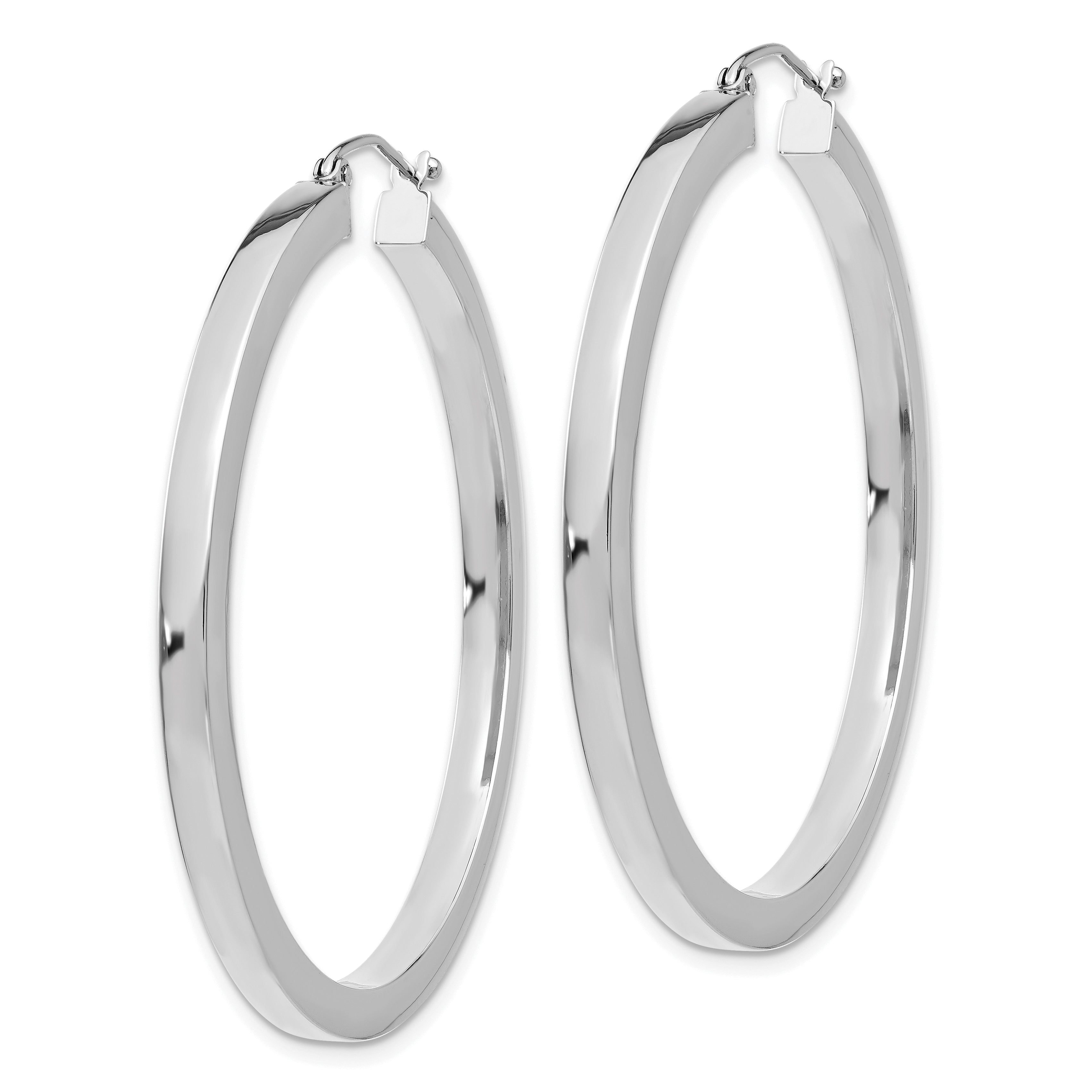 10k White Gold 3mm Polished Square Tube Hoop Earrings Secondary image