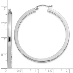 10k White Gold 3mm Polished Square Tube Hoop Earrings