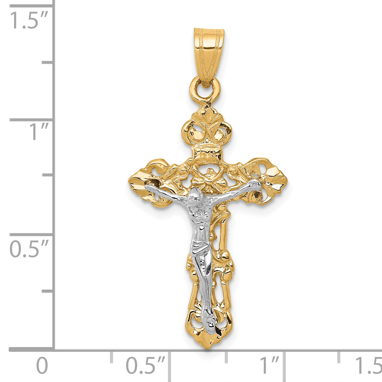 10k Two-tone Fleur De Lis Crucifix Pendant Secondary image