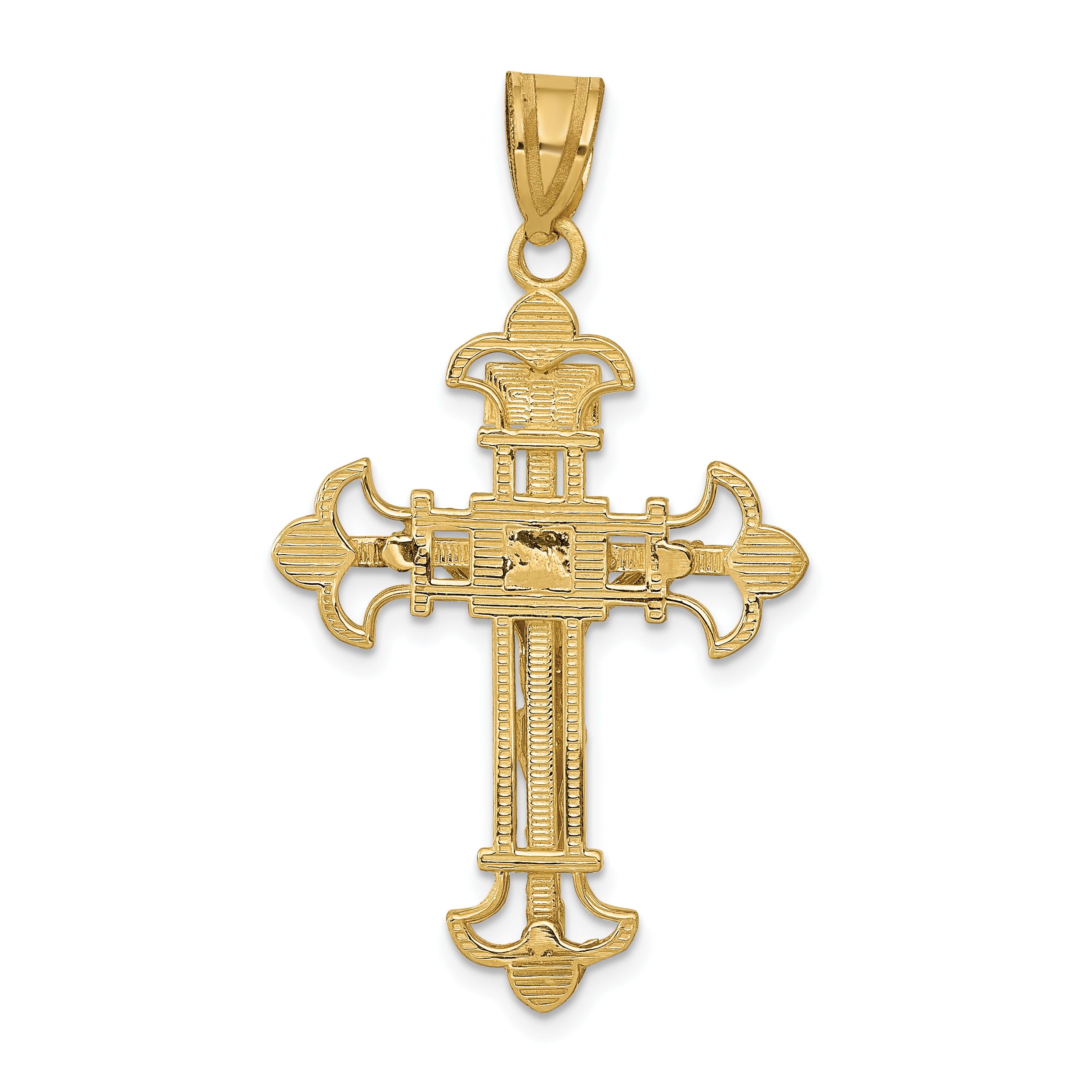 10k INRI Fleur De Lis Crucifix Pendant