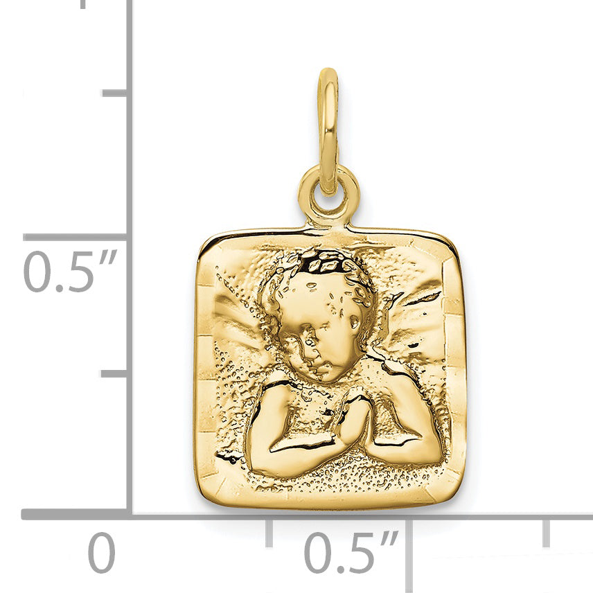 10k Satin & Diamond -cut Angel Charm