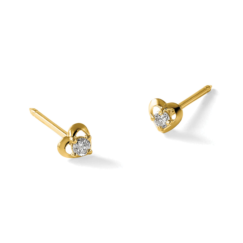 Heart Diamond Piercing Stud Earrings in 14K Yellow Gold, 3.8mm (.03 ct. tw.) - Sophia Jewelers