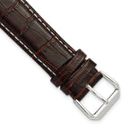 Brown Crocodile-Grain Leather Watch Band with White Stitching and Silver-Tone Buckle