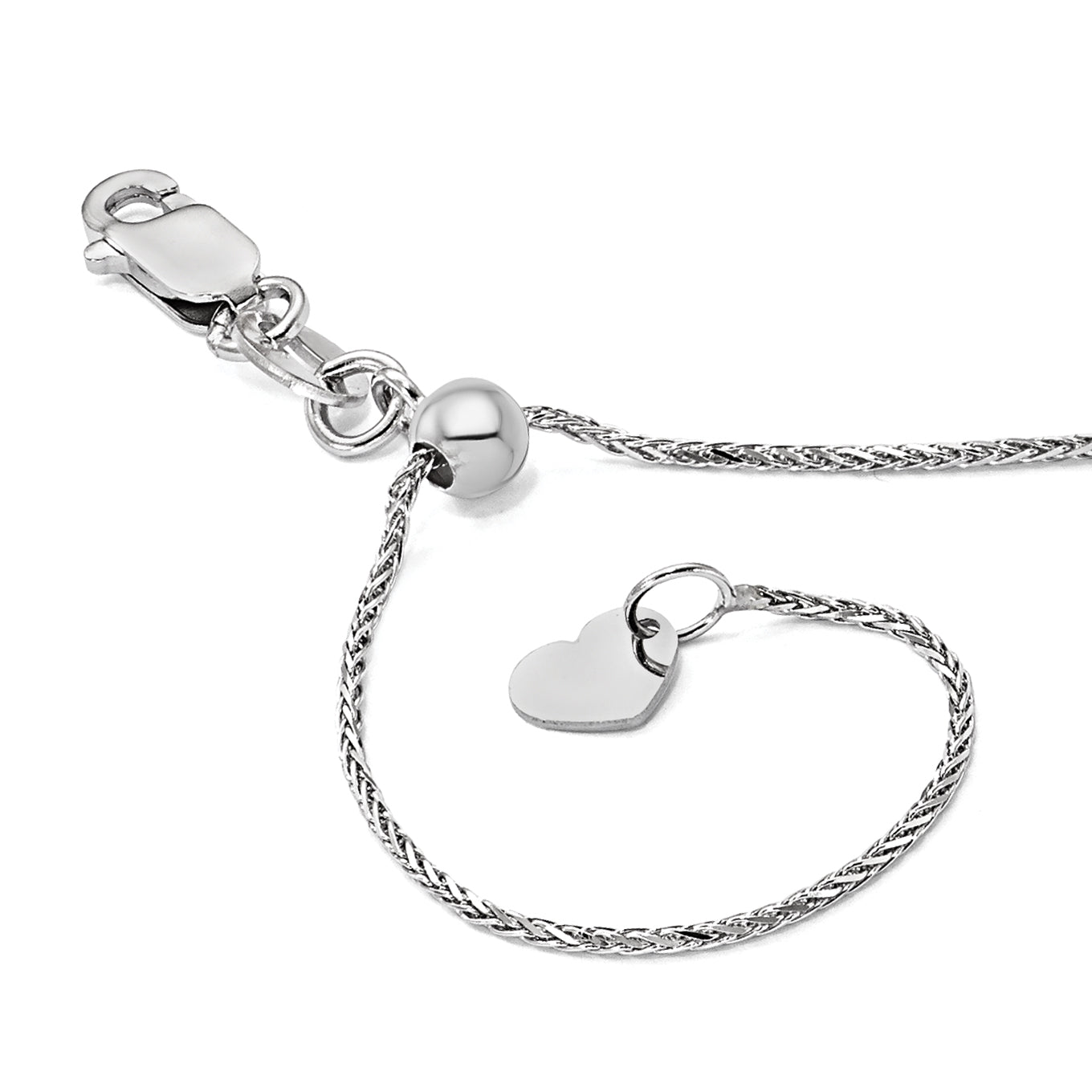 14K White Gold Adjustable .95mm D/C Wheat Chain