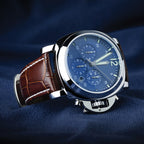 16mm Havana Crocodile Grain Leather with White Stitching and Silver-tone Buckle 7.5 inch Watch Band