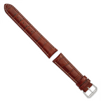 16mm Havana Crocodile Grain Leather with White Stitching and Silver-tone Buckle 7.5 inch Watch Band