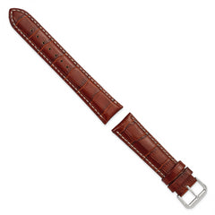 20mm Havana Crocodile Grain Leather with White Stitching and Silver-tone Buckle 7.5 inch Watch Band