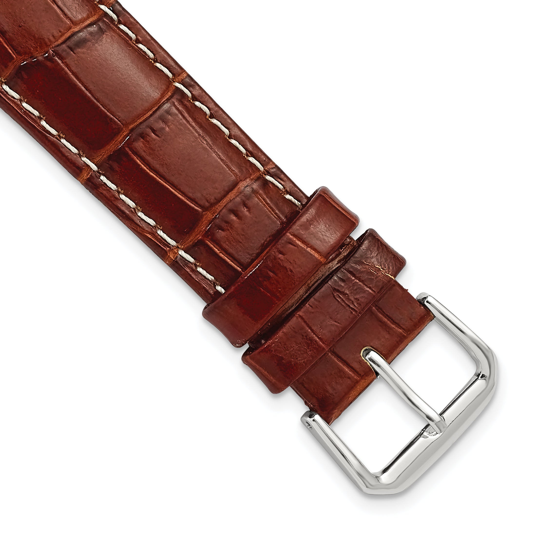 White Crocodile-Grain Leather Watch Band with White Stitching and Silver-Tone Buckle 20mm Main image