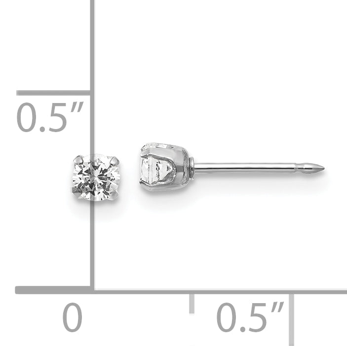 Inverness 14k White Gold 3mm CZ Stud Short Post Piercing Earrings