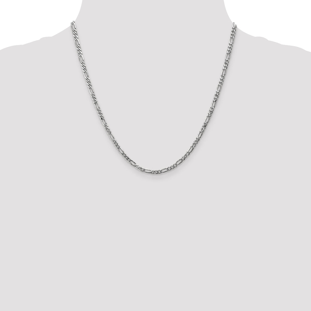 14K White Gold 3mm Flat Figaro Chain