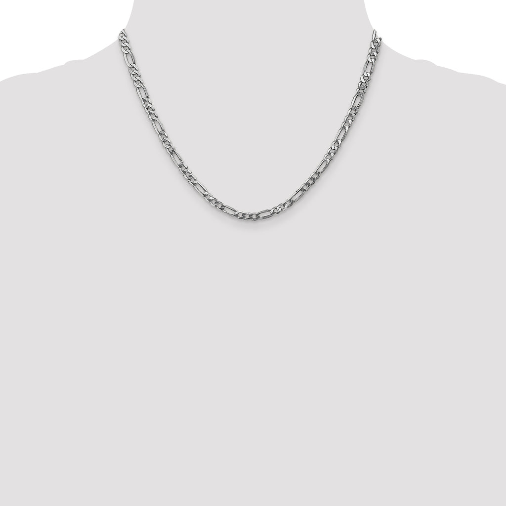 14K 4mm White Gold Flat Figaro Chain  Lobster Clasp