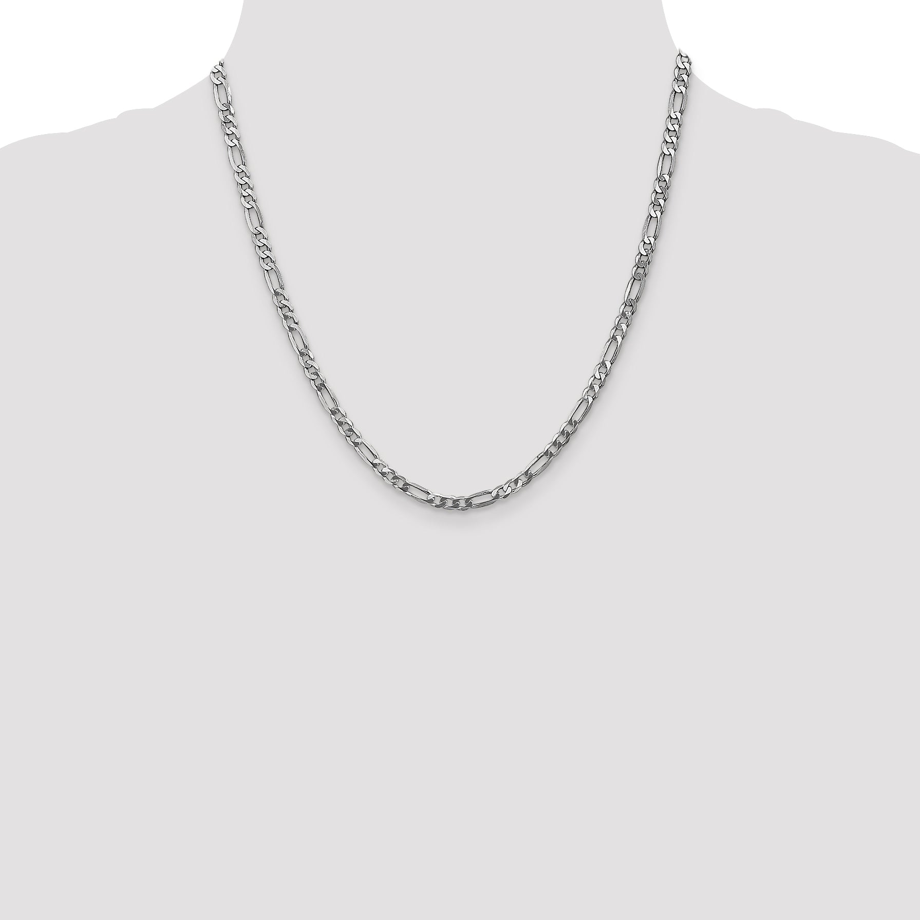 14K 4mm White Gold Flat Figaro Chain  Lobster Clasp