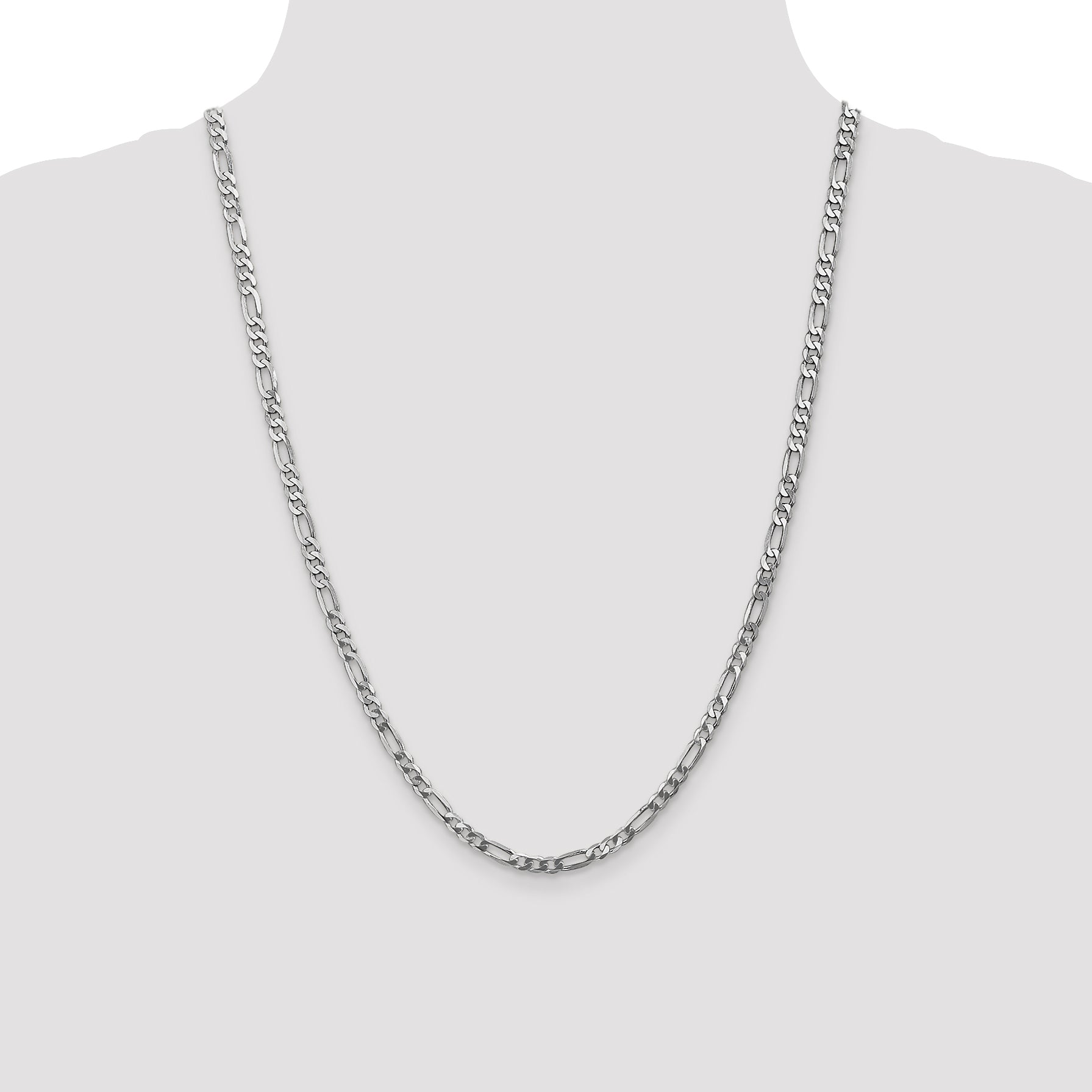 14K 4mm White Gold Flat Figaro Chain  Lobster Clasp