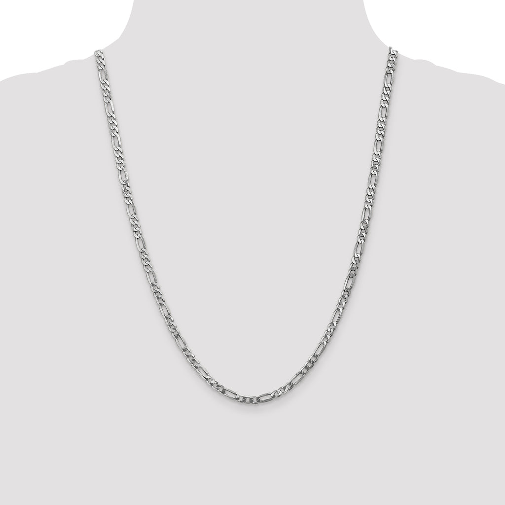 14K 4mm White Gold Flat Figaro Chain  Lobster Clasp