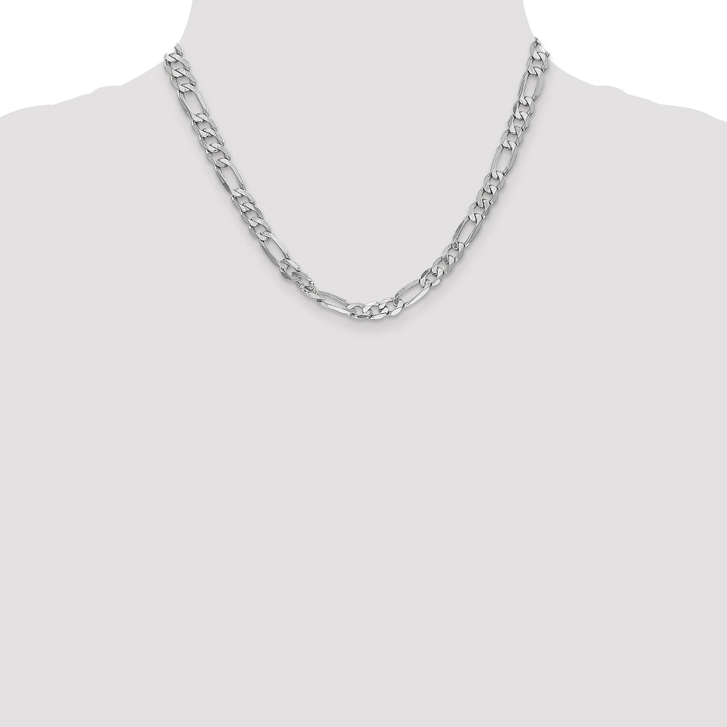 14K White Gold 6mm Flat Figaro Chain