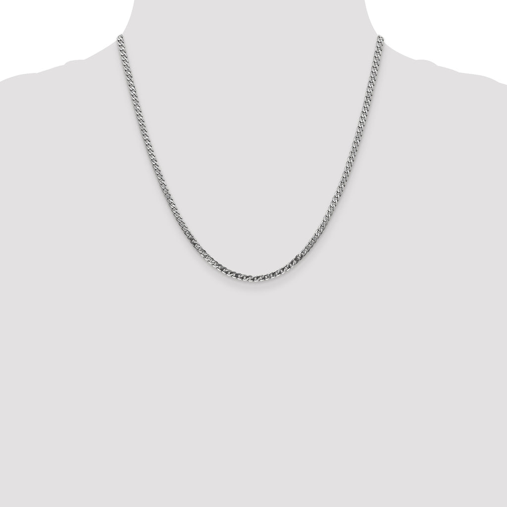 14K White Gold 2.9mm Flat Beveled Curb Chain
