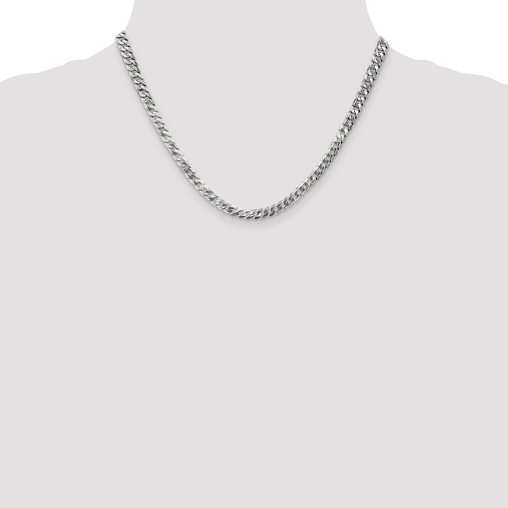 14K White Gold 4.5mm Flat Beveled Curb Chain
