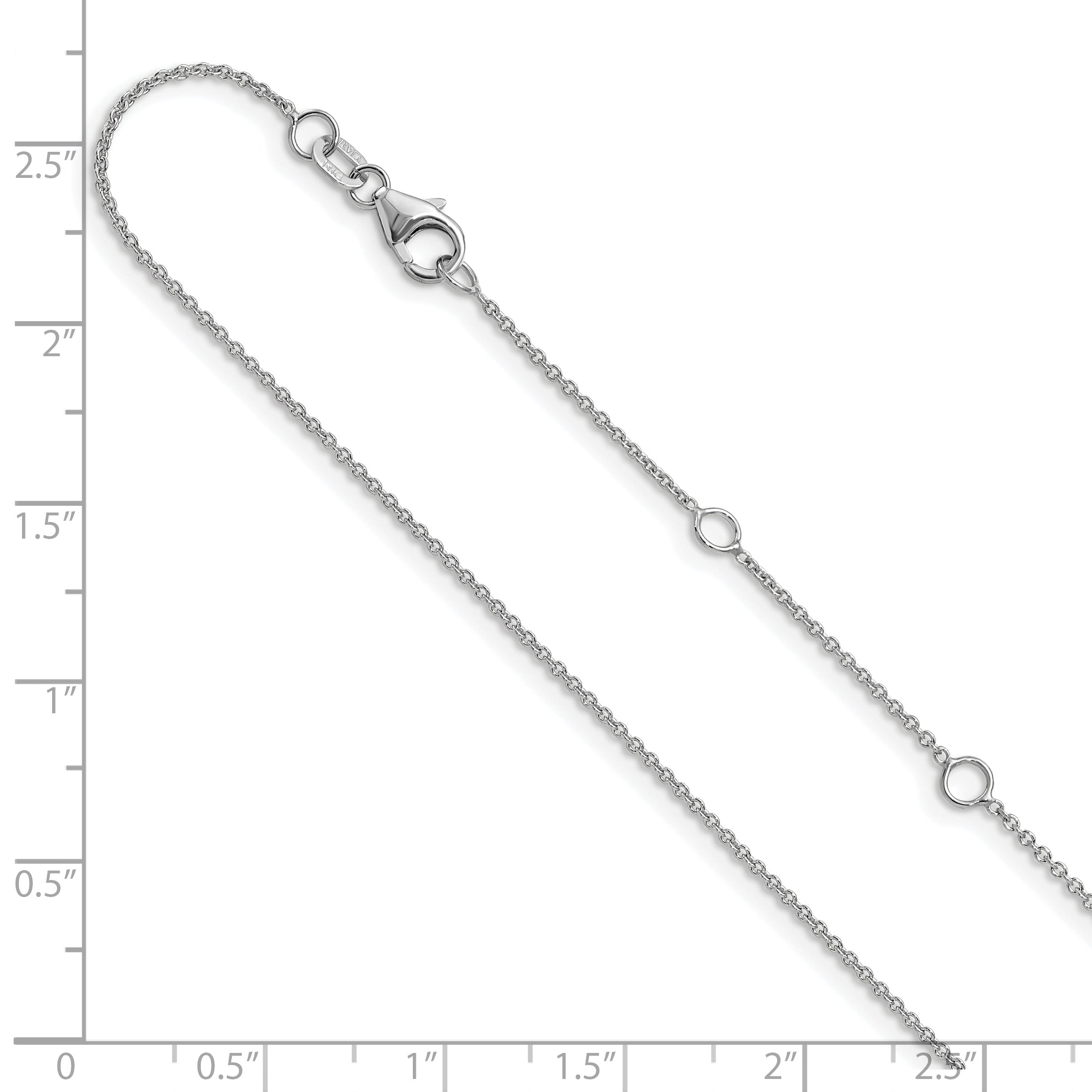 14 Karat White Gold 1.10mm Round Cable 1in+1in Adjustable Chain - View 6