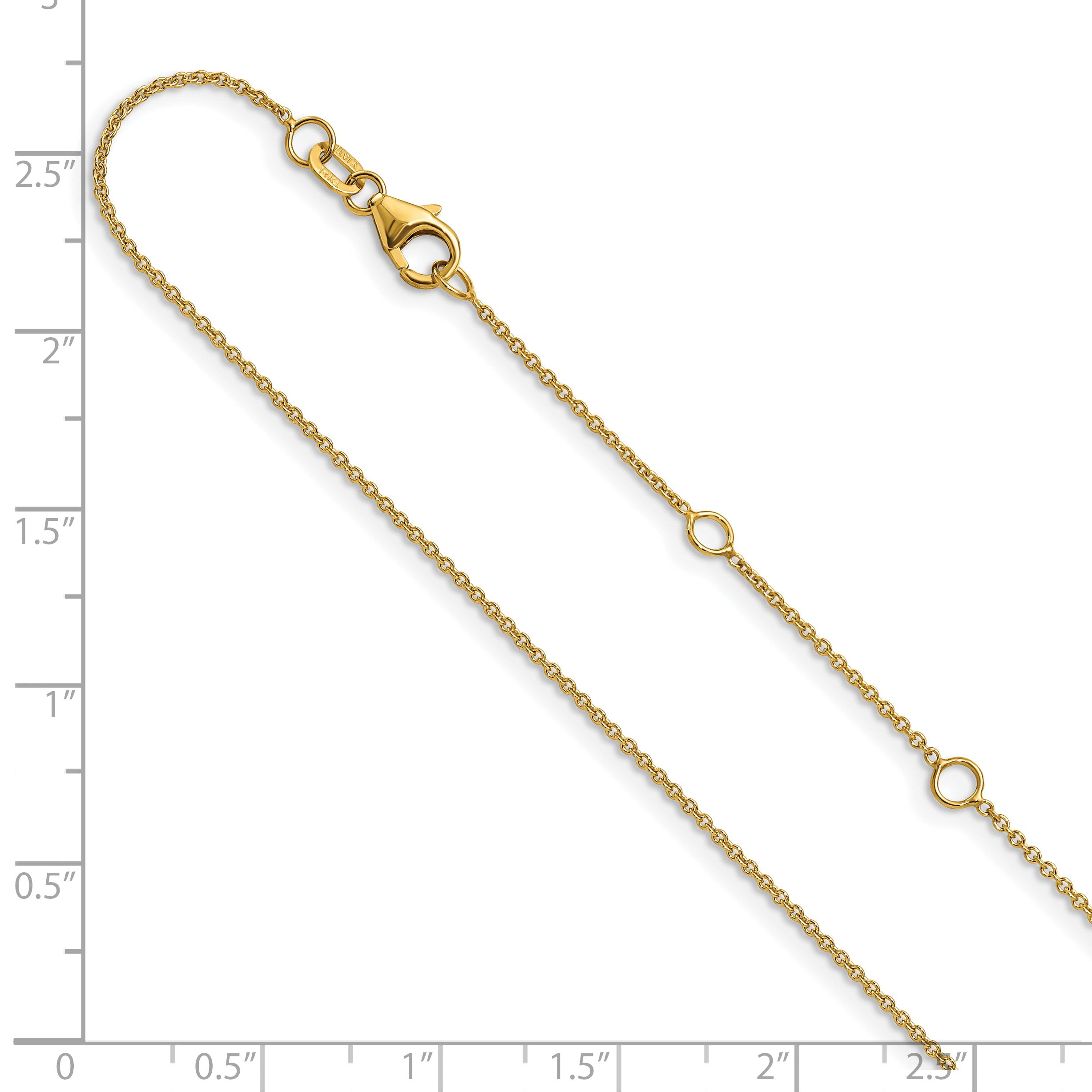 14k Yellow Gold 1.10mm Round Cable 2in+2in Adjustable Chain