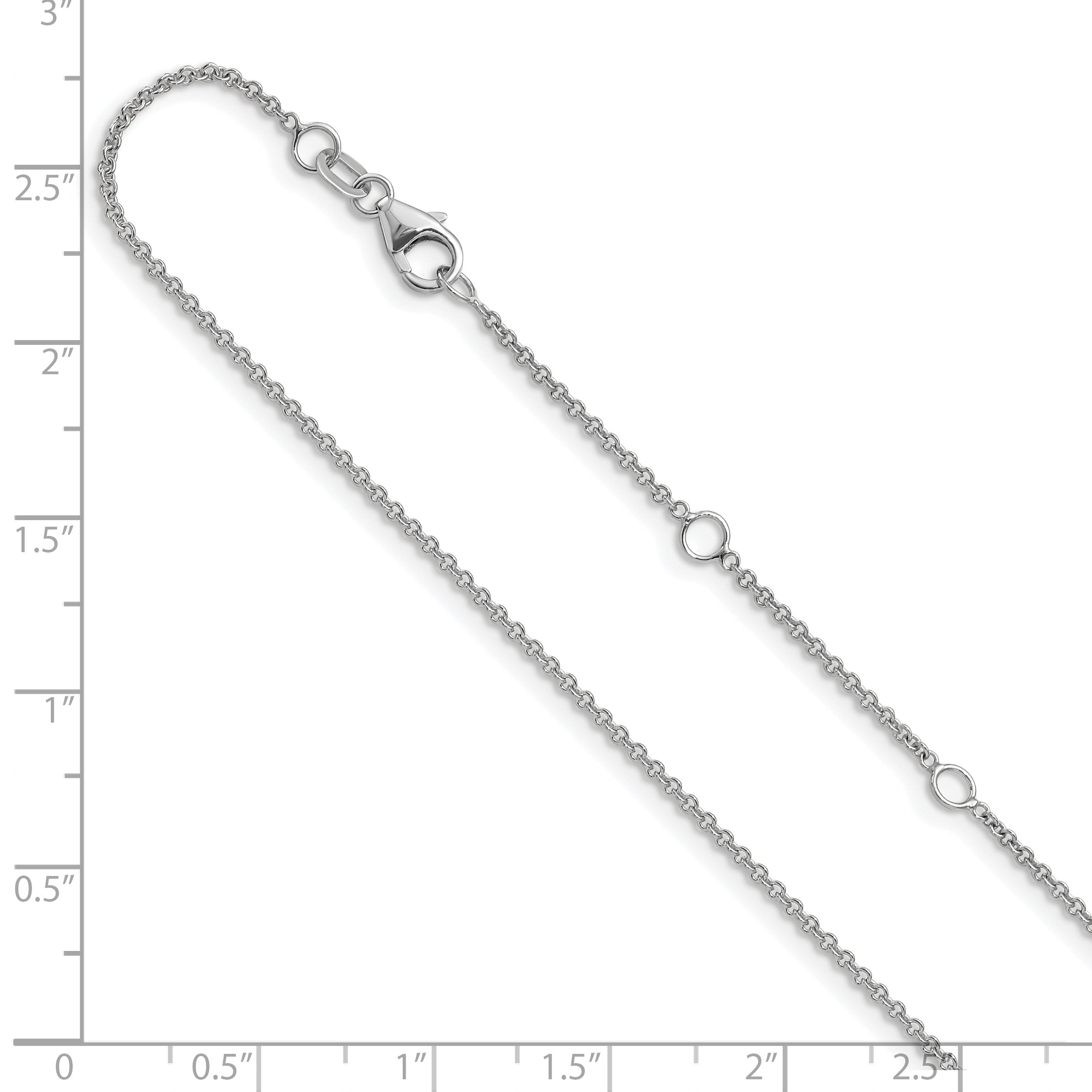 14k White Gold 1.4mm Round Cable 2in+2in Adjustable Chain