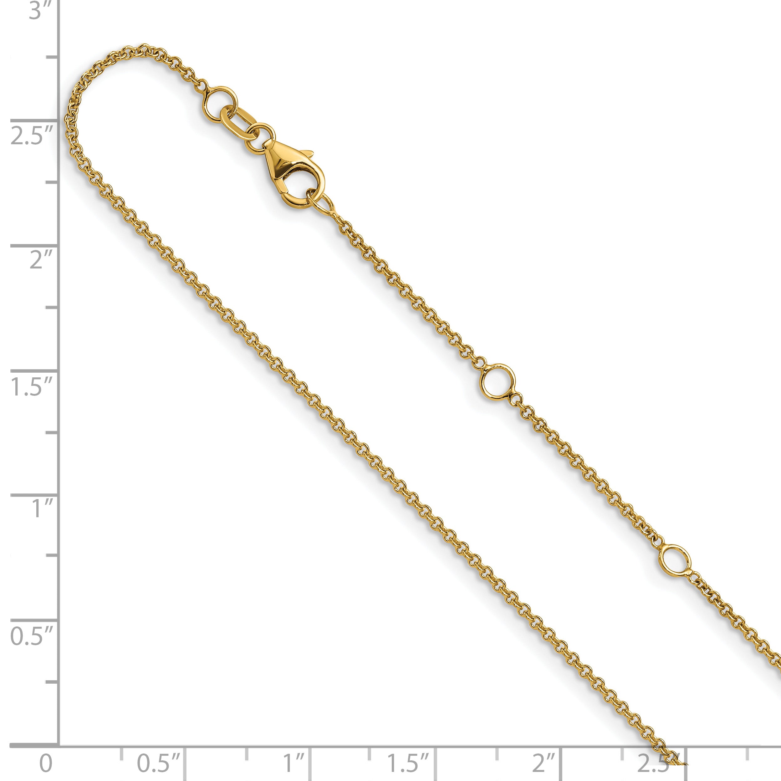 14k 1.4mm Round Cable 2in+2in Adjustable Chain