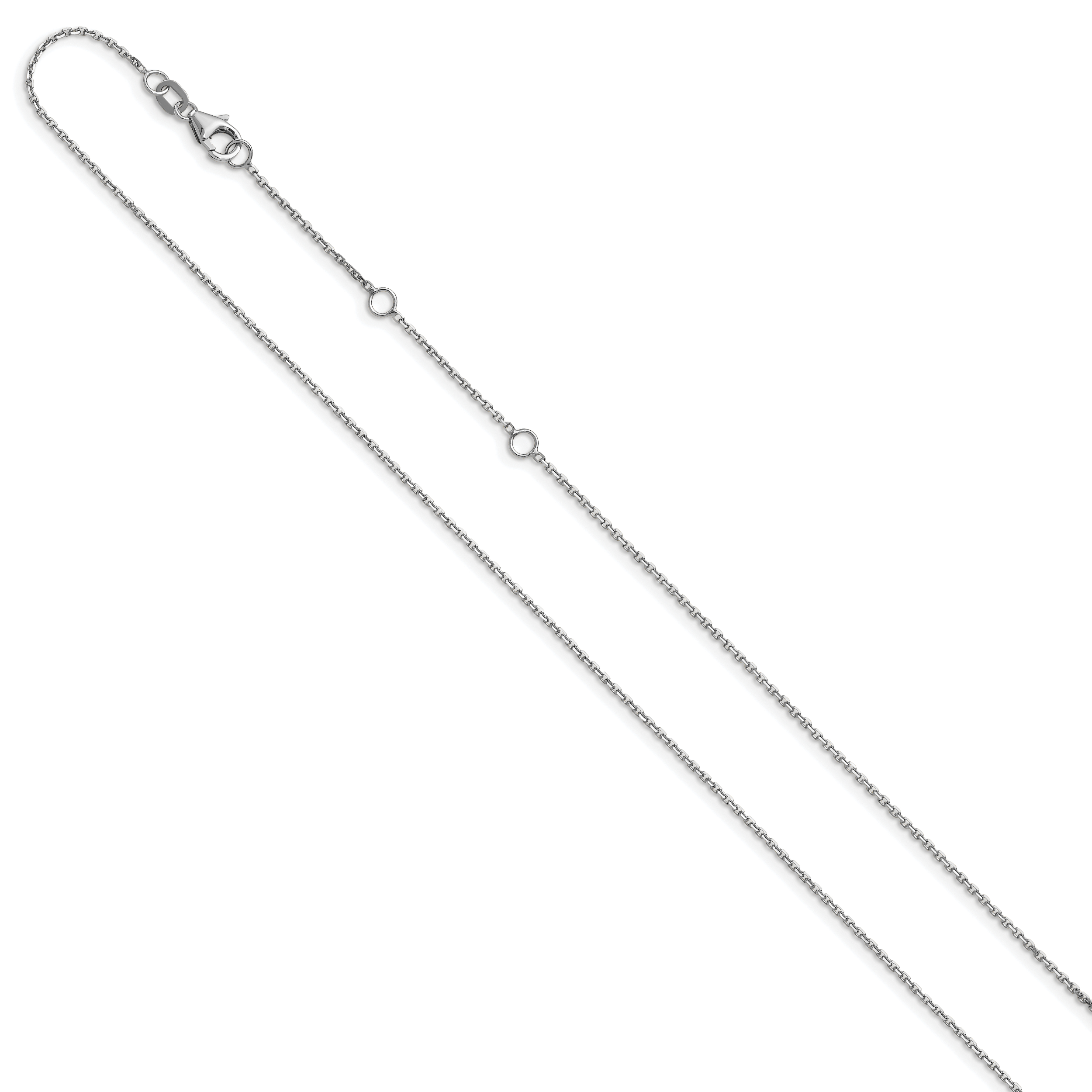 14k White Gold 1.1mm D/C Square Cable 2in+2in Adjustable Chain