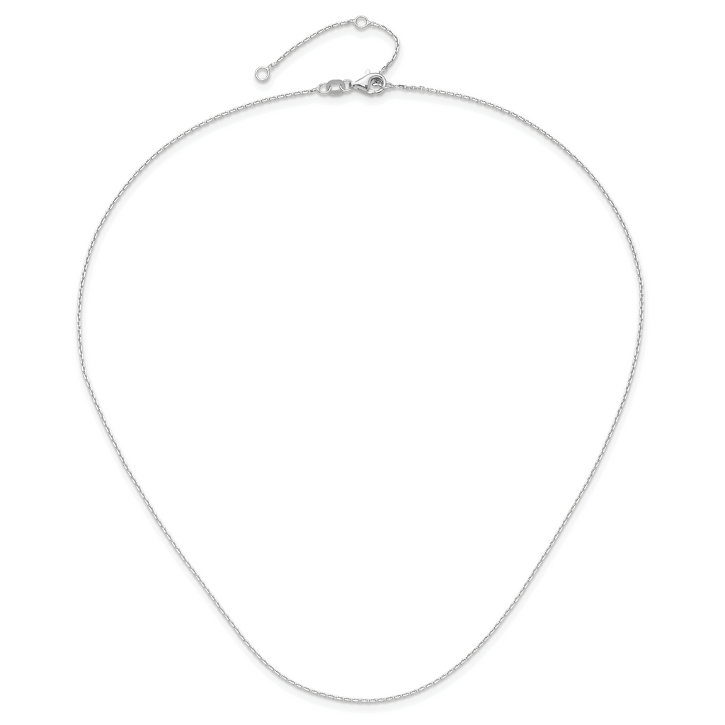 14k White Gold 1.1mm D/C Square Cable 2in+2in Adjustable Chain