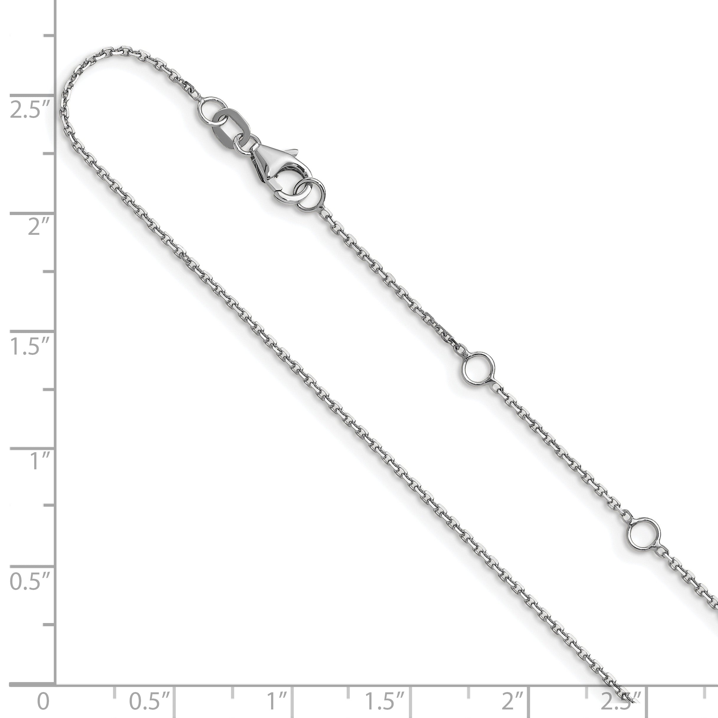 14k White Gold 1.1mm D/C Square Cable 2in+2in Adjustable Chain