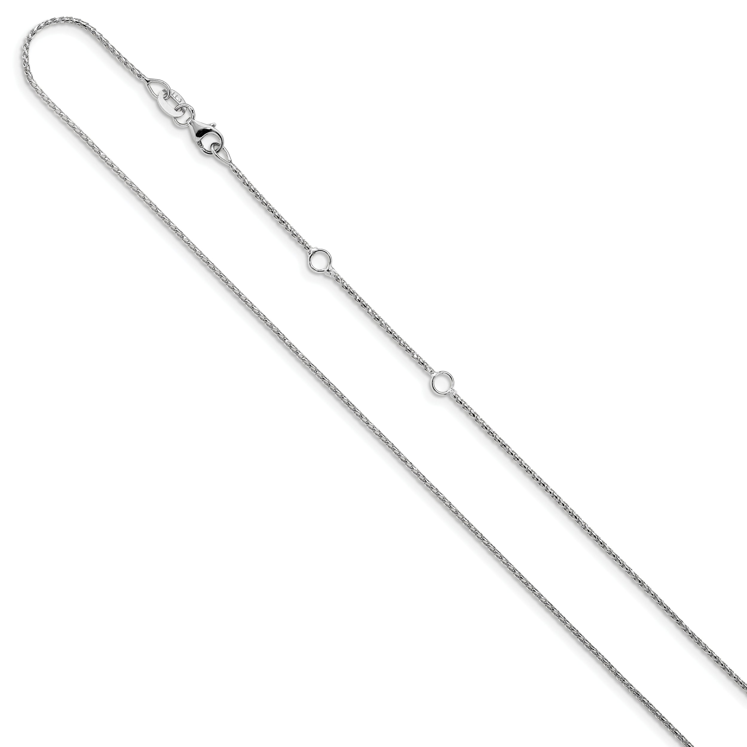 14K White Gold 1mm D/C Open Franco 1in+1in Adjustable Chain