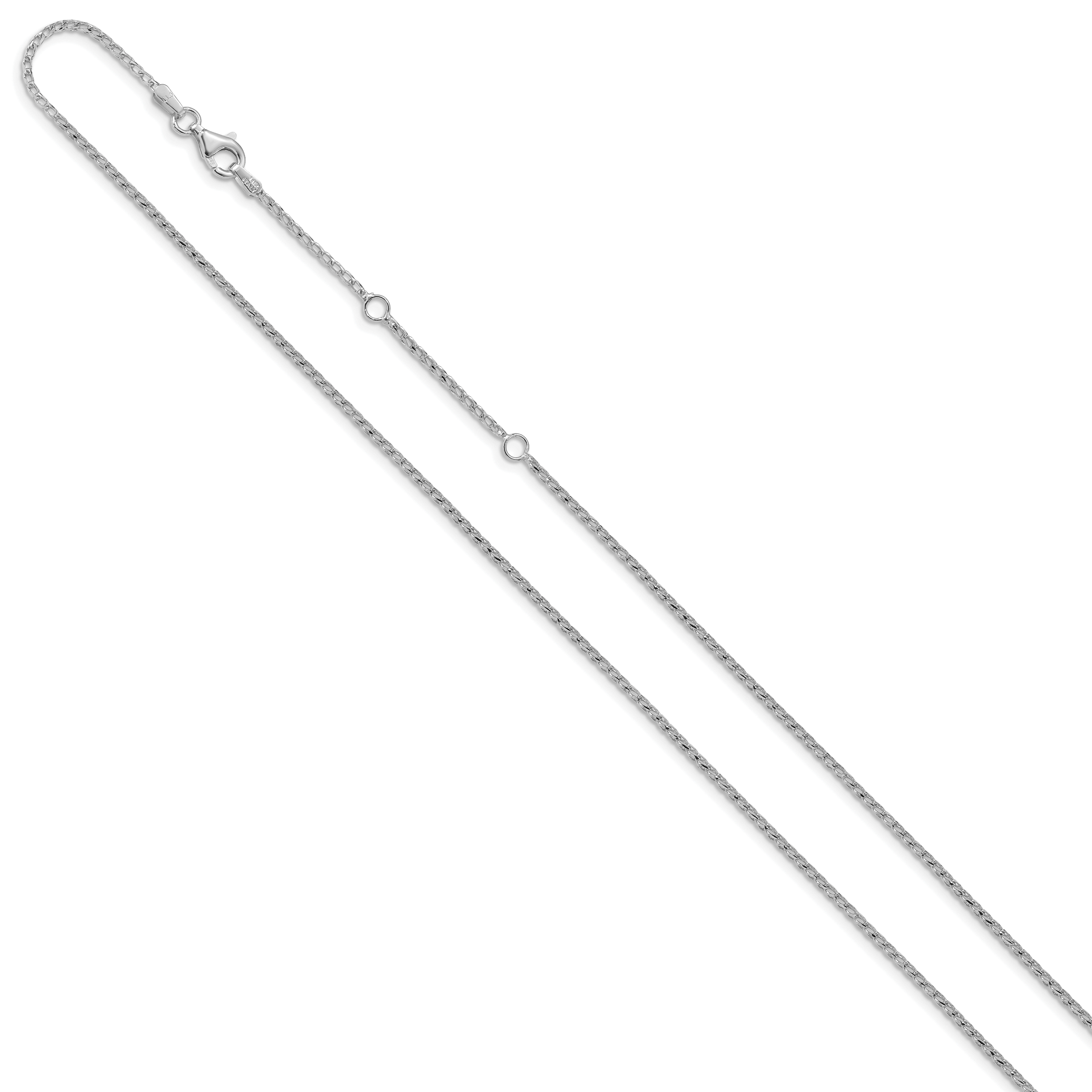 14K White Gold 1.4mm D/C Open Franco 1in+1in Adjustable Chain Secondary image