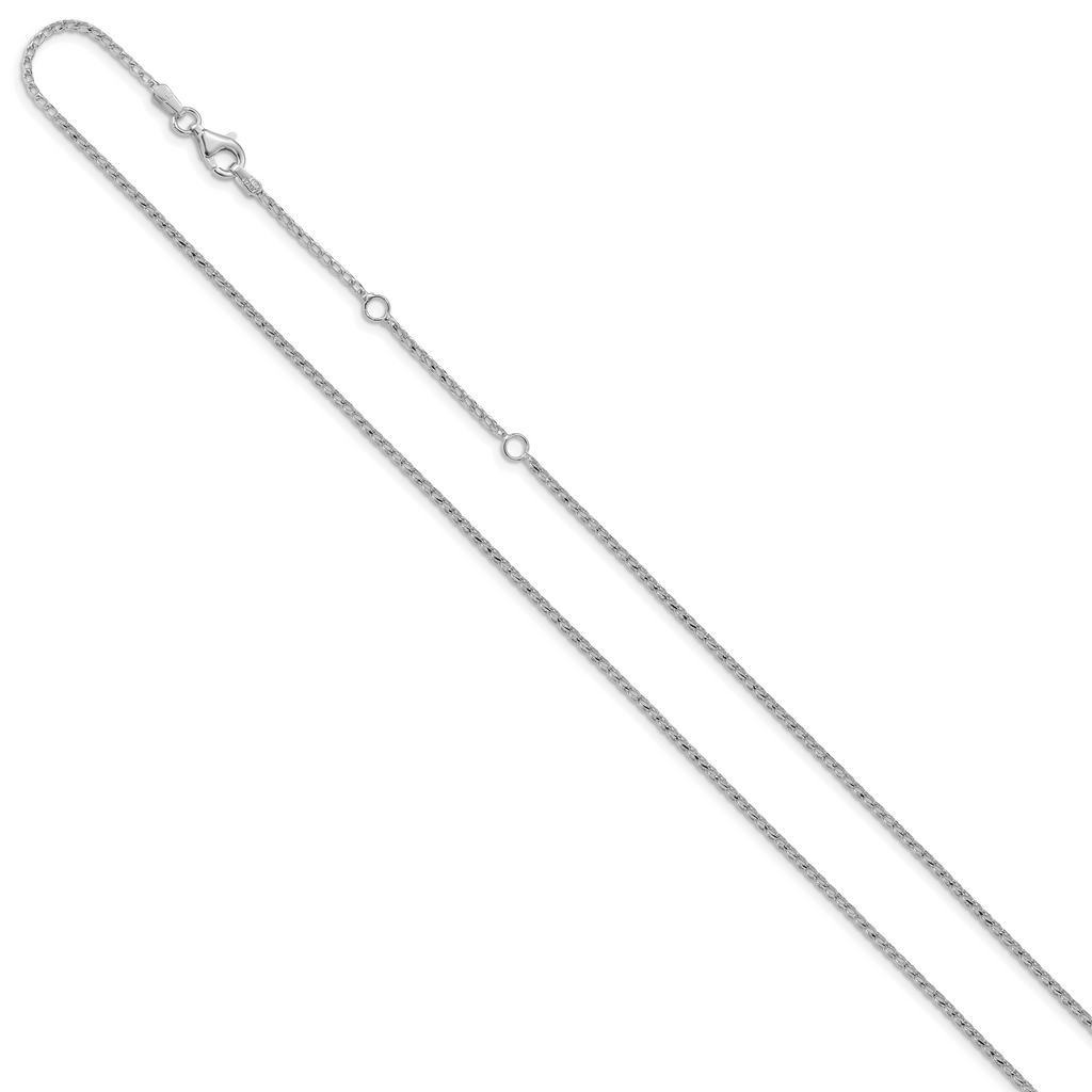 14K White Gold 1.4mm D/C Open Franco 1in+1in Adjustable Chain