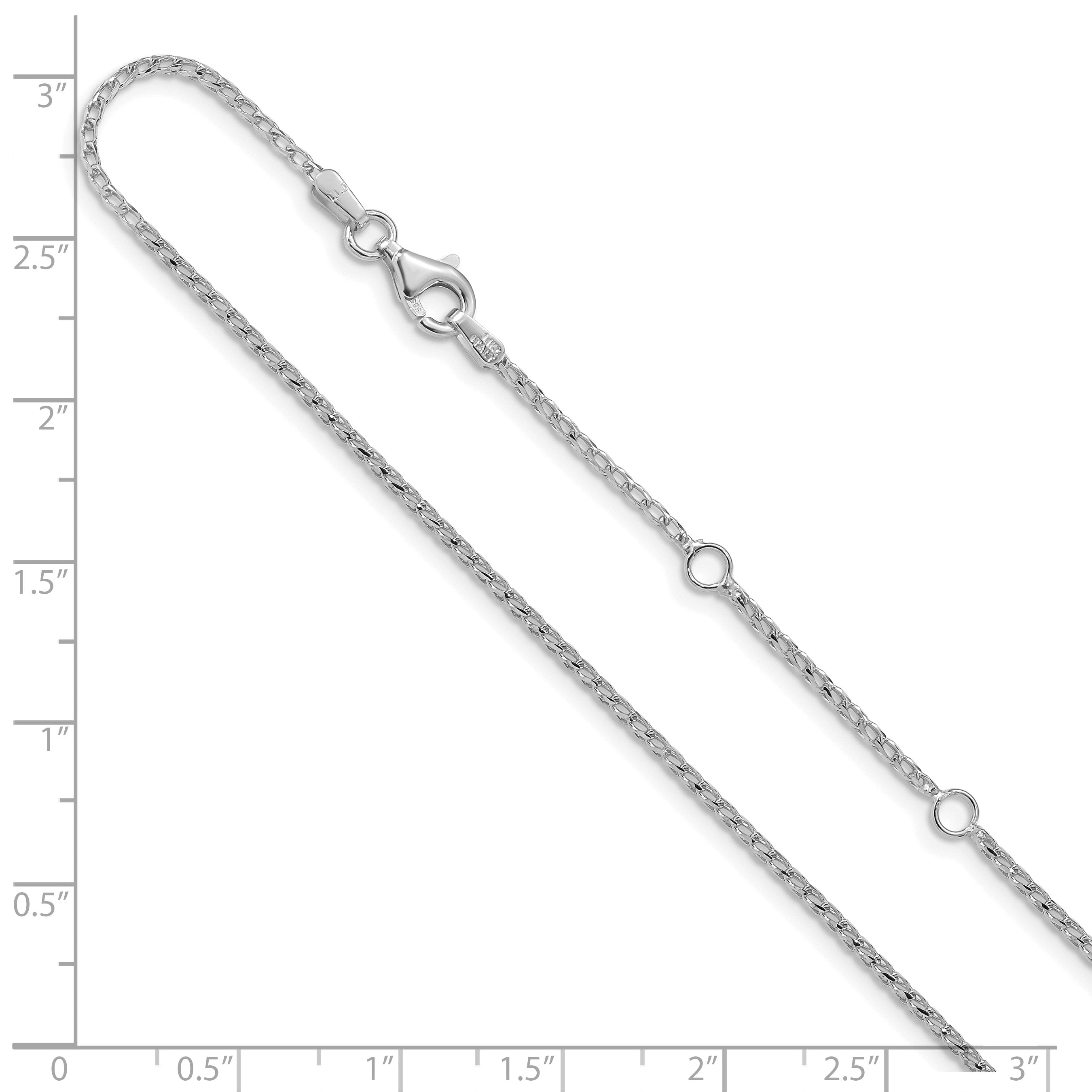 14K White Gold 1.4mm D/C Open Franco 1in+1in Adjustable Chain