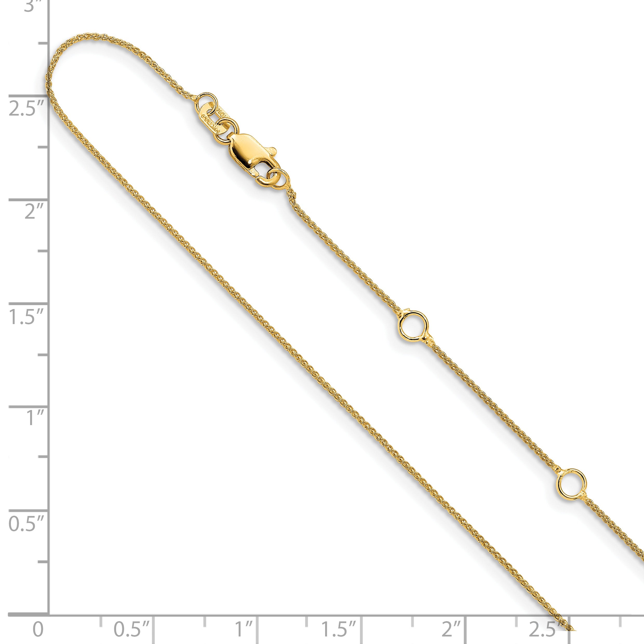 14K .8mm Baby Spiga 1in+1in Adjustable Chain