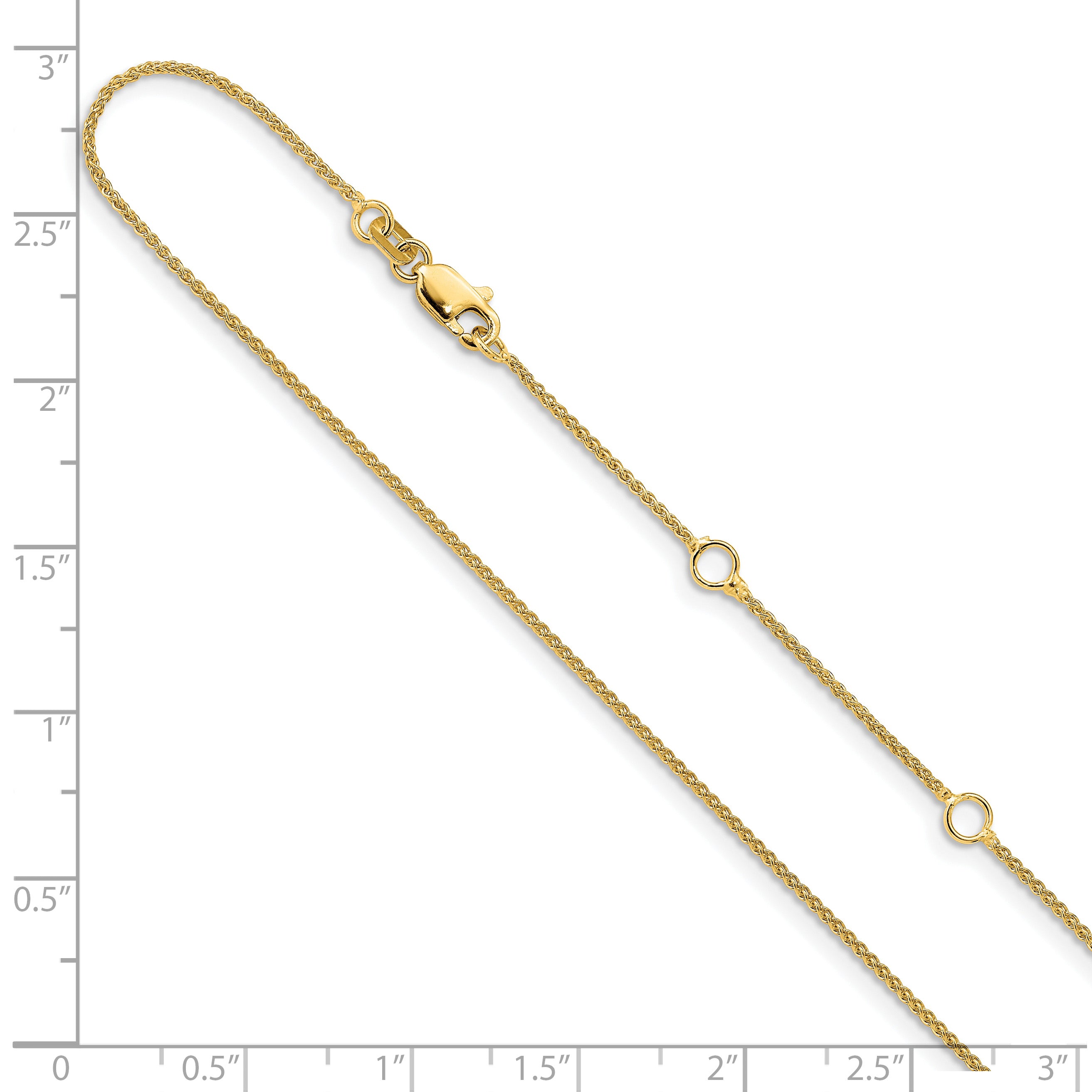 14K 1mm Spiga 1in+1in Adjustable Chain