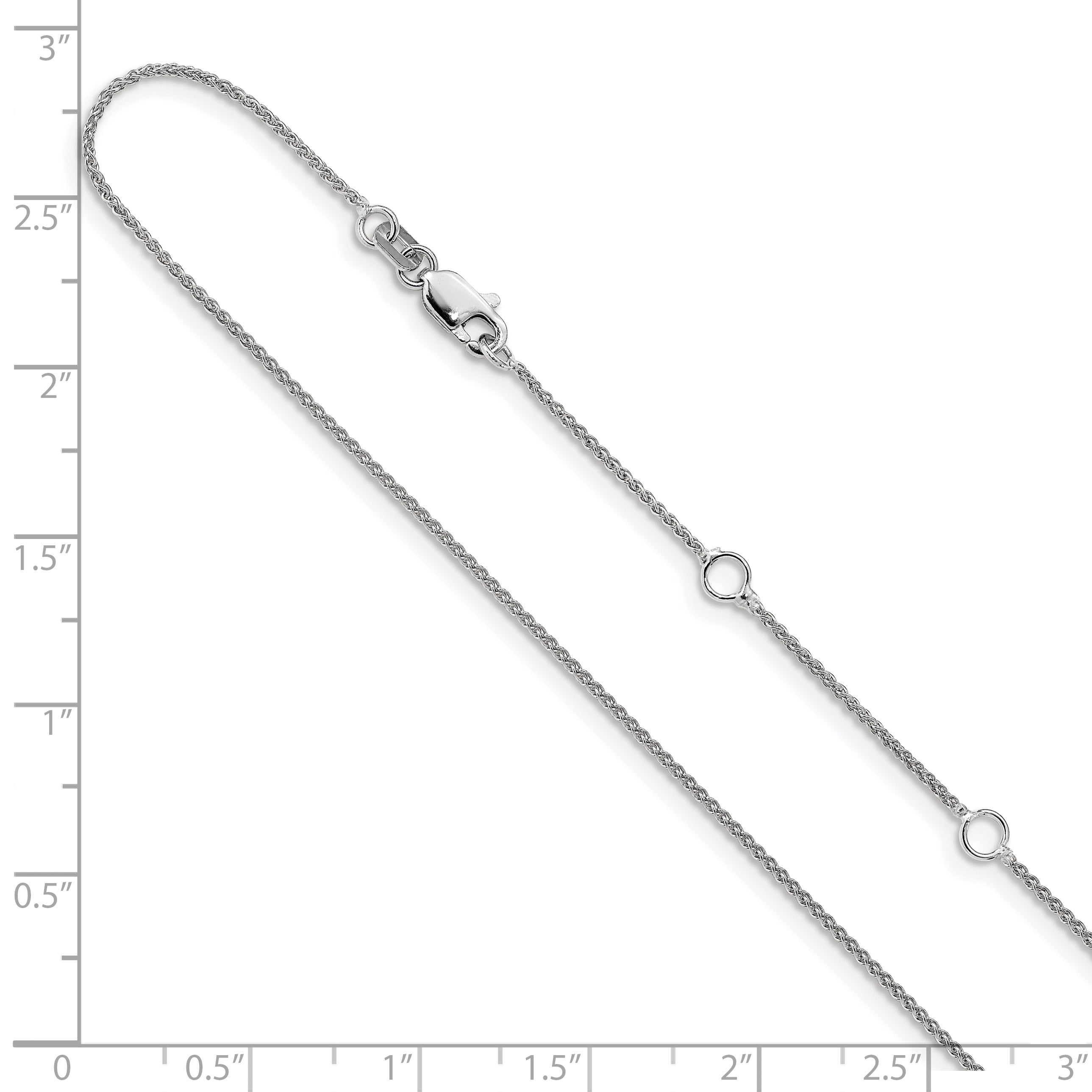 14K White Gold 1mm Spiga 1in+1in Adjustable Chain