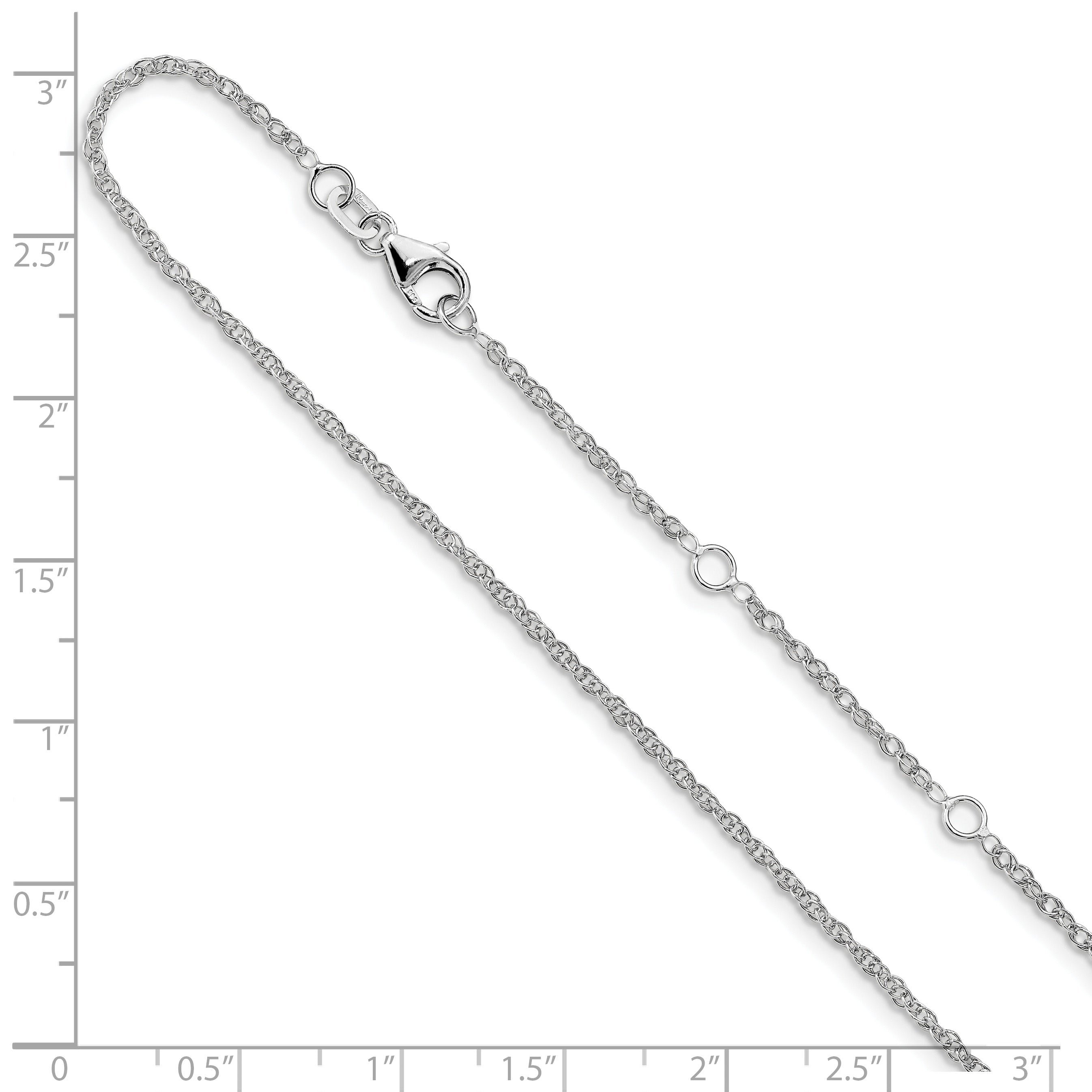 14k White Gold 1.5mm D/C Loose Rope 1in+1in Adjustable Chain