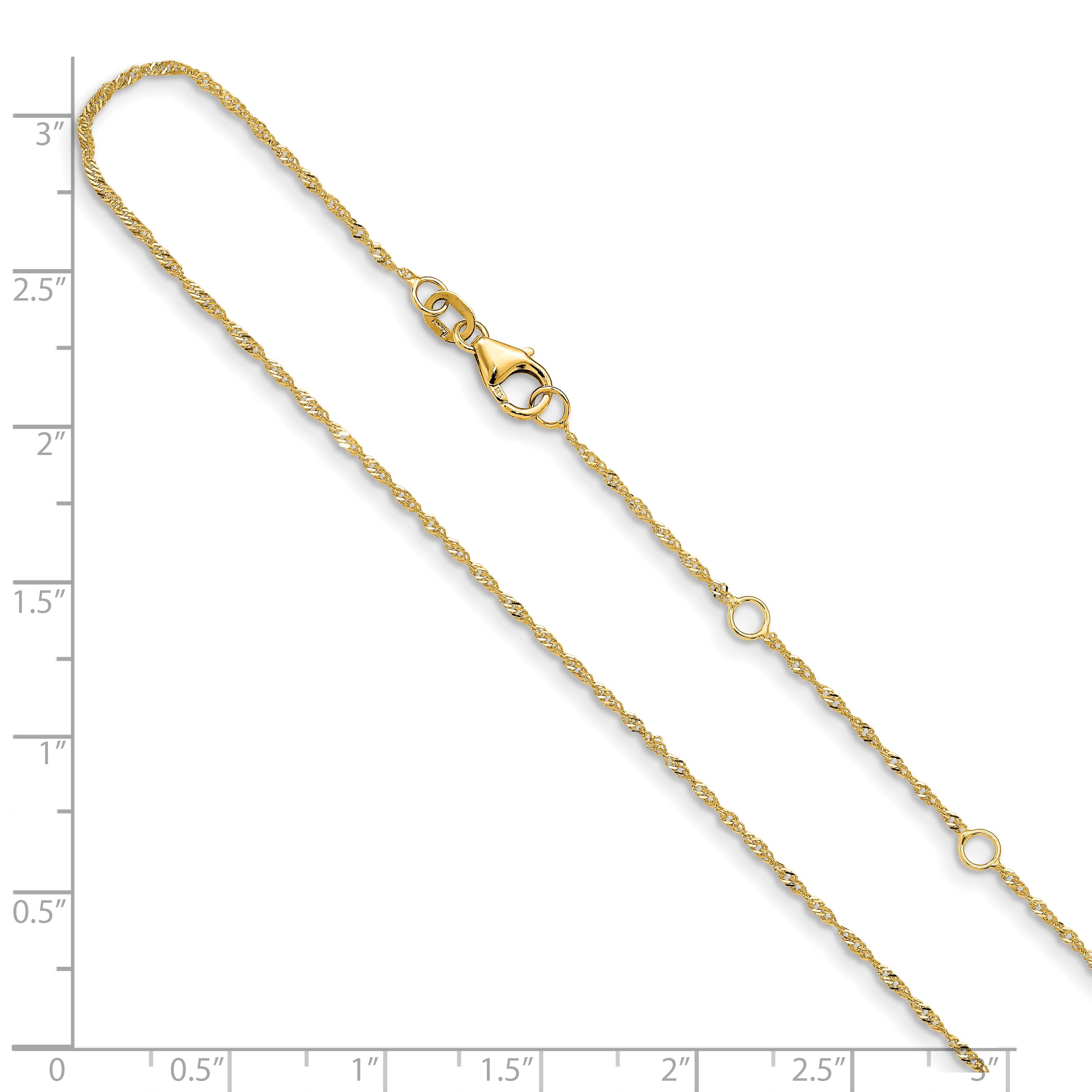 14K 1.25mm Singapore 1in+1in Adjustable Chain