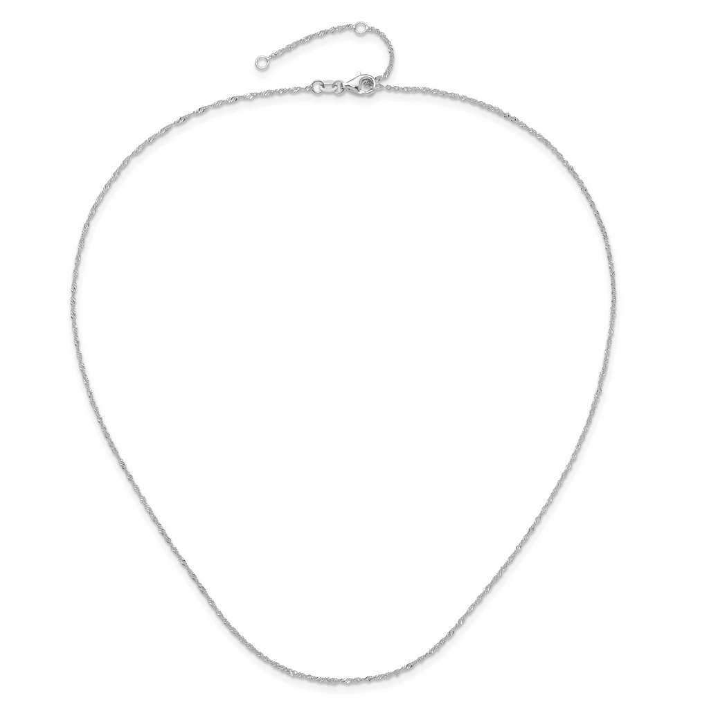 14 Karat White Gold  1.25mm Singapore 1in+1in Adjustable Chain - View 4