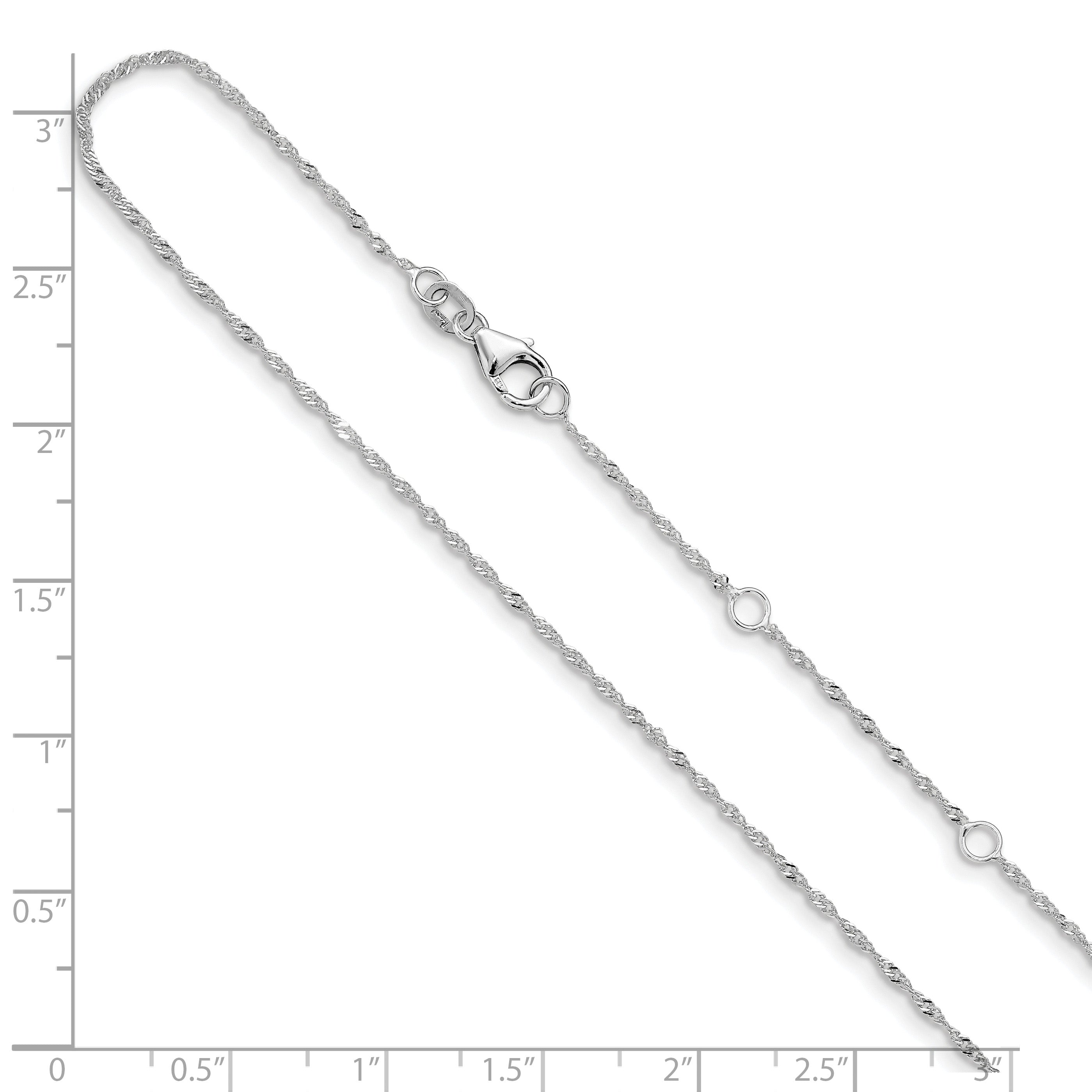 14K White Gold  1.25mm Singapore 1in+1in Adjustable Chain