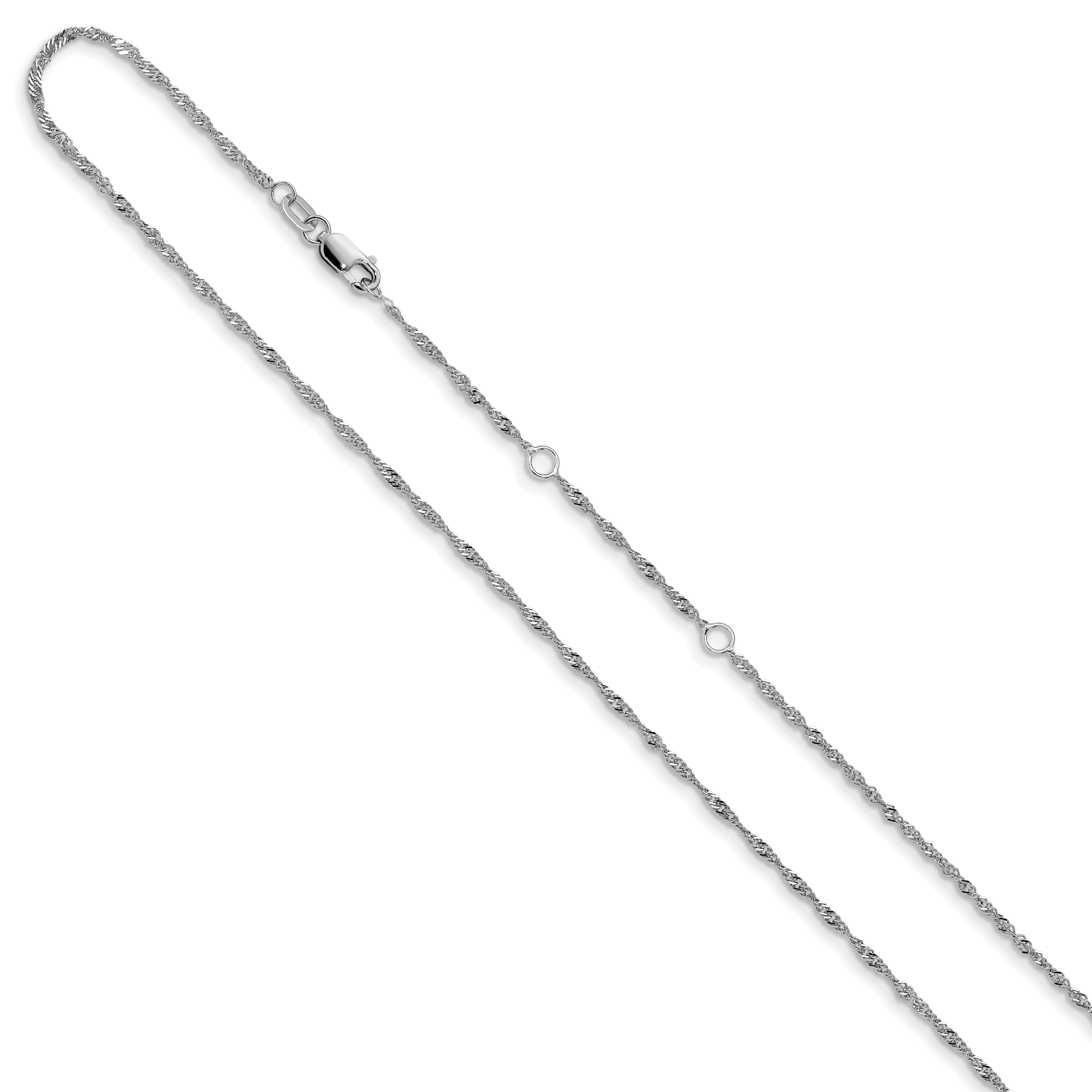 14 Karat White Gold 1.5mm Singapore 1in+1in Adjustable Chain - View 2