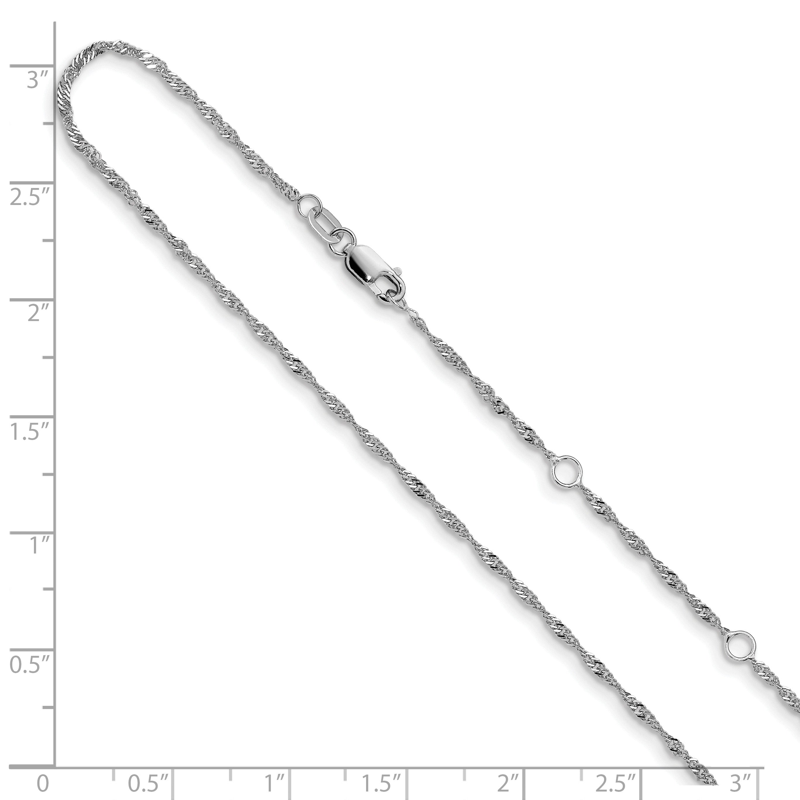 14K White Gold 1.5mm Singapore 1in+1in Adjustable Chain