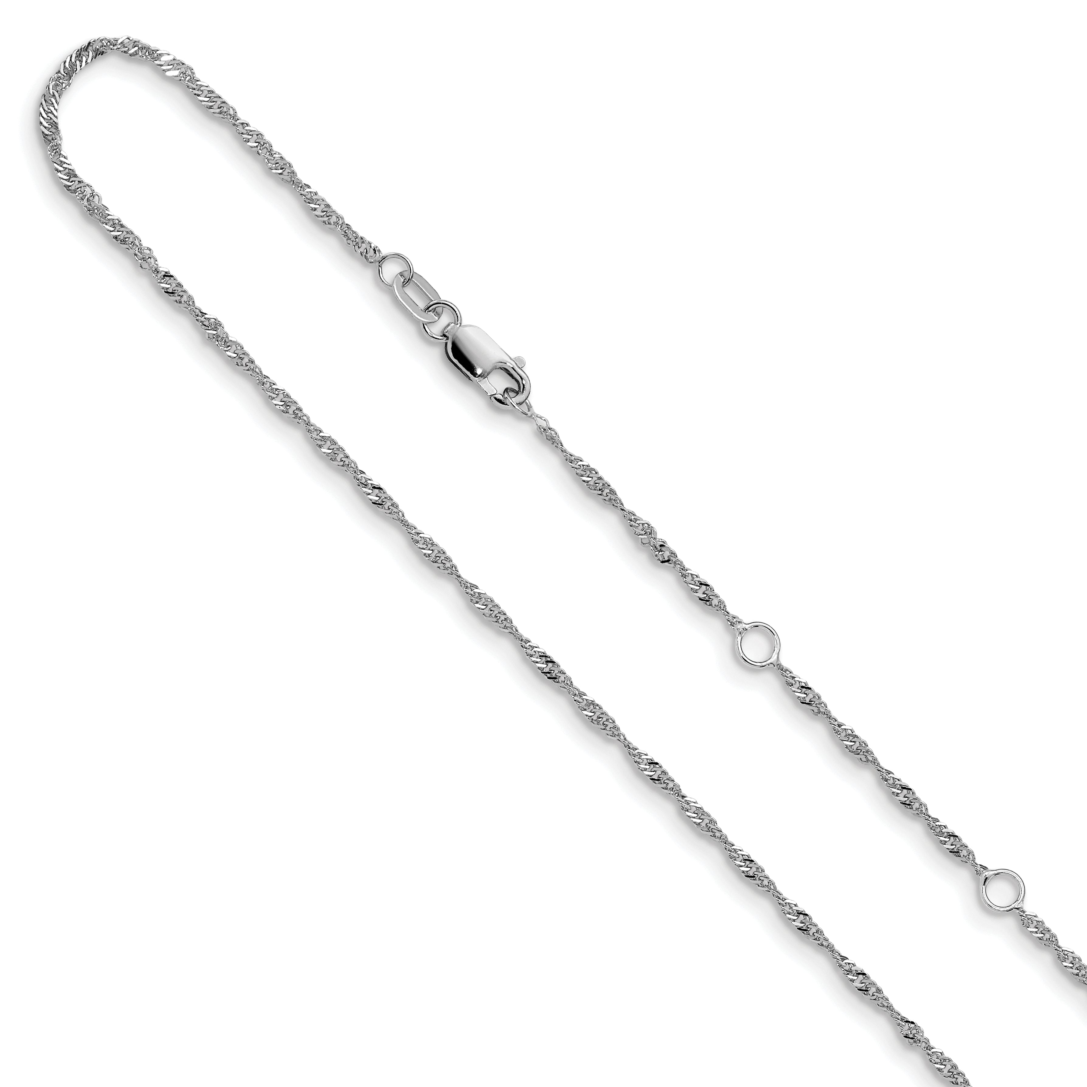 14 Karat White Gold 1.5mm Singapore 1in+1in Adjustable Chain | Sophia Jewelers
