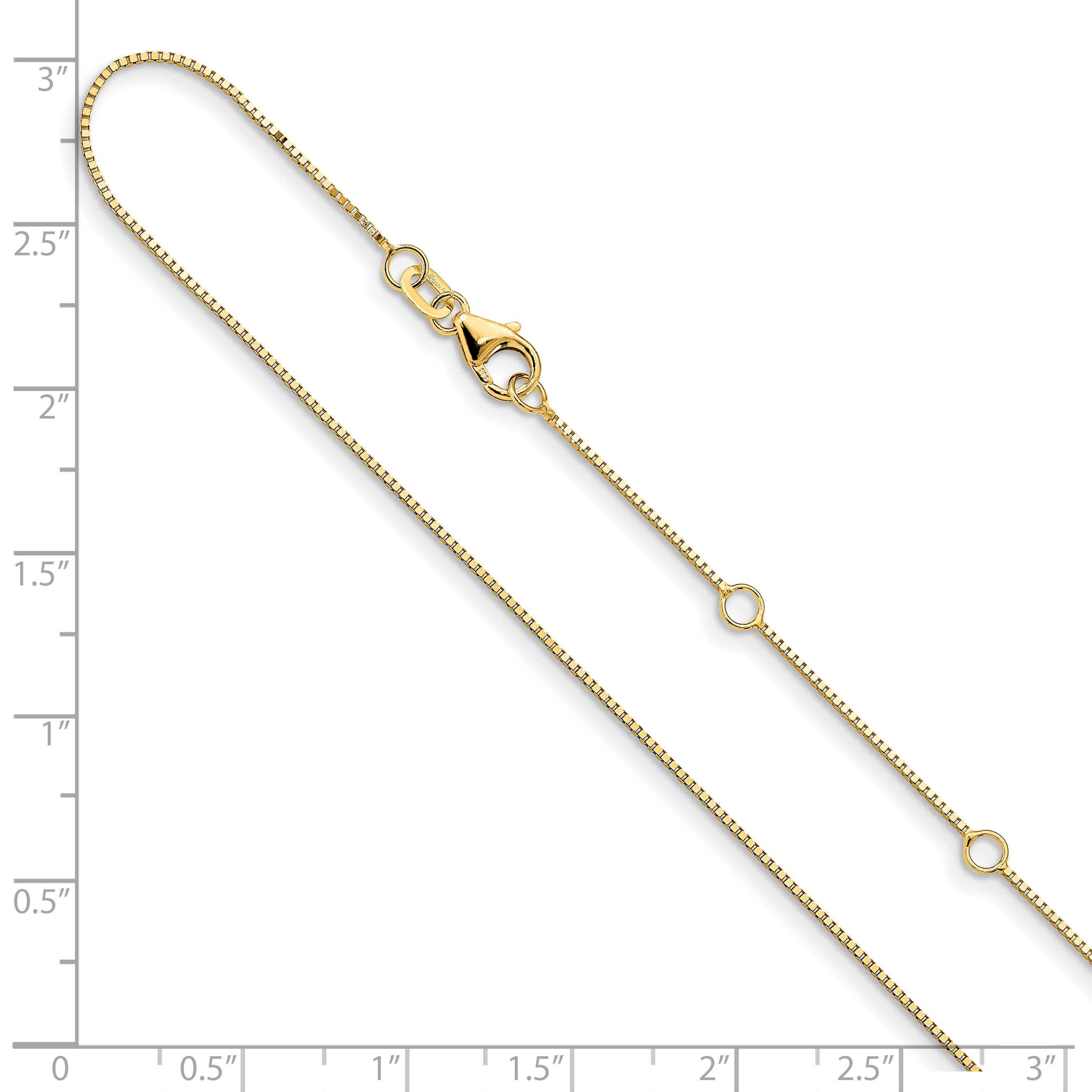 14K .7mm Box 1in+1in Adjustable Chain